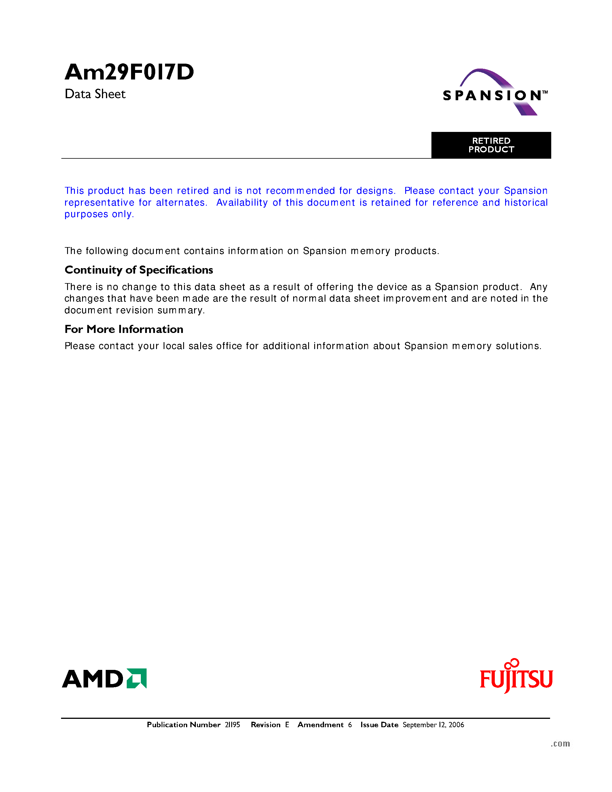 Datasheet AM29F017D - Uniform Sector Flash Memory page 1