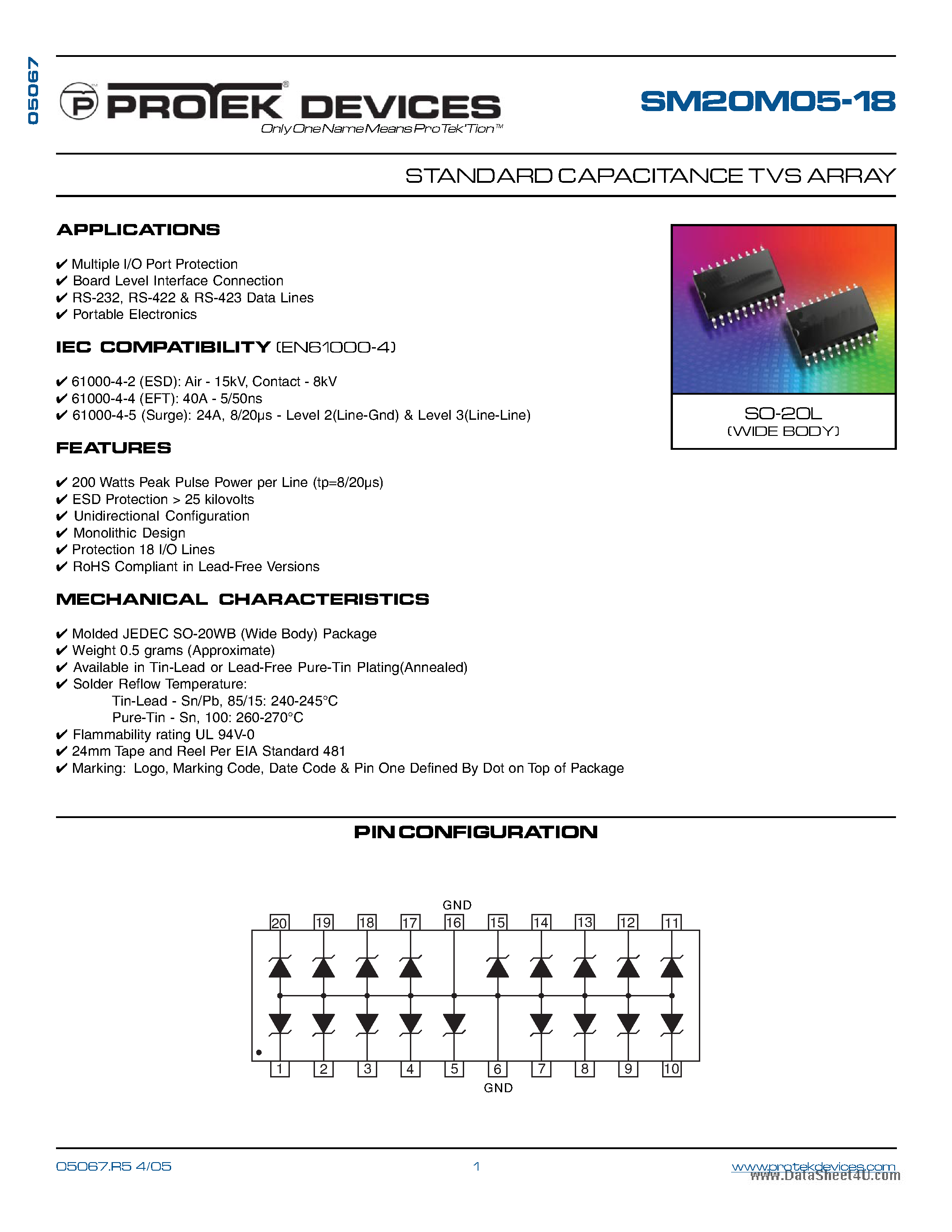 Datasheet SM20M05-18 - STANDARD CAPACITANCE TVS ARRAY page 1