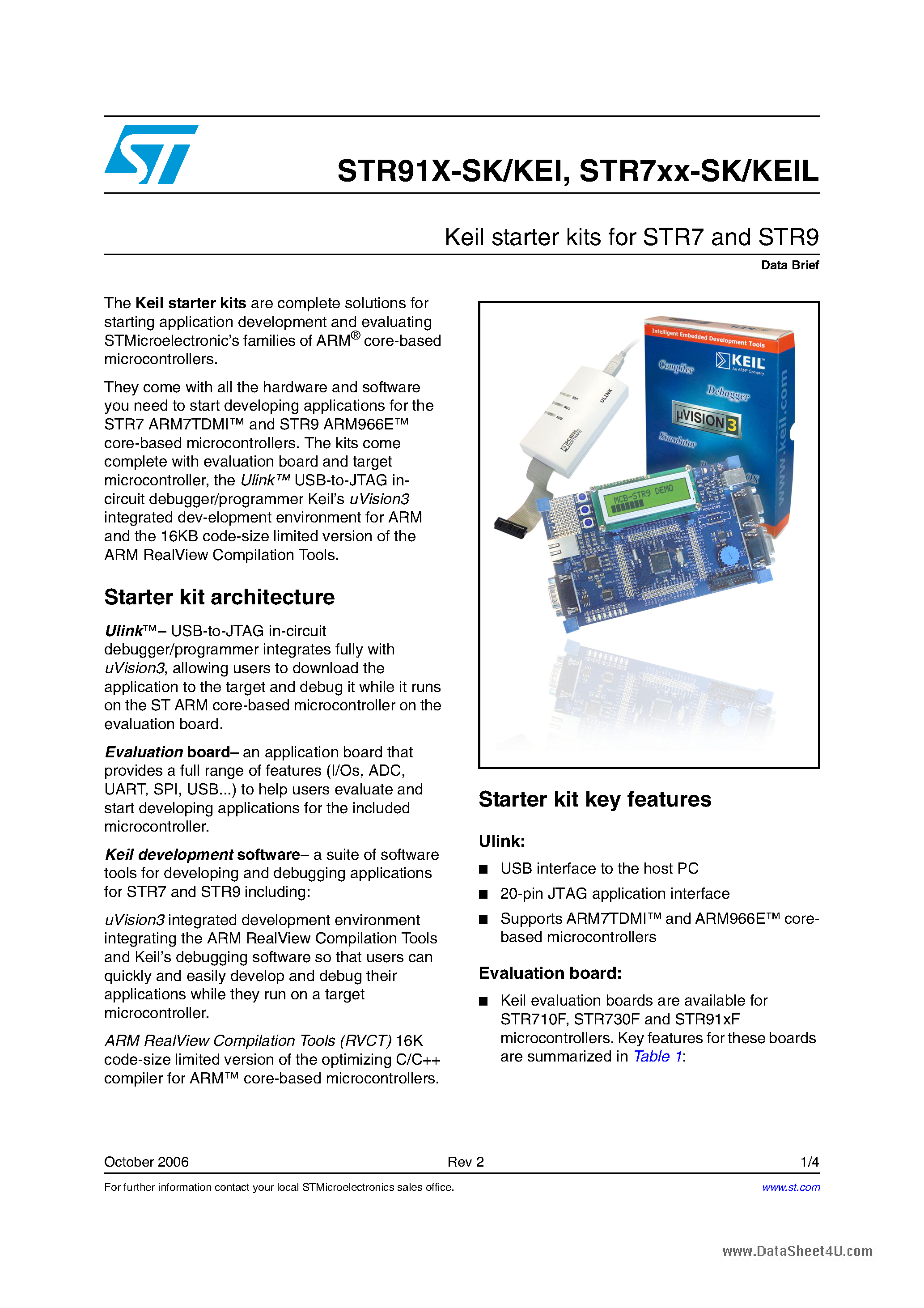 Даташит на микросхему STR91X-KEI страница 1 Даташит STR91X-KEI - (STR91X-SK/KEI) Keil starter kits страница 1