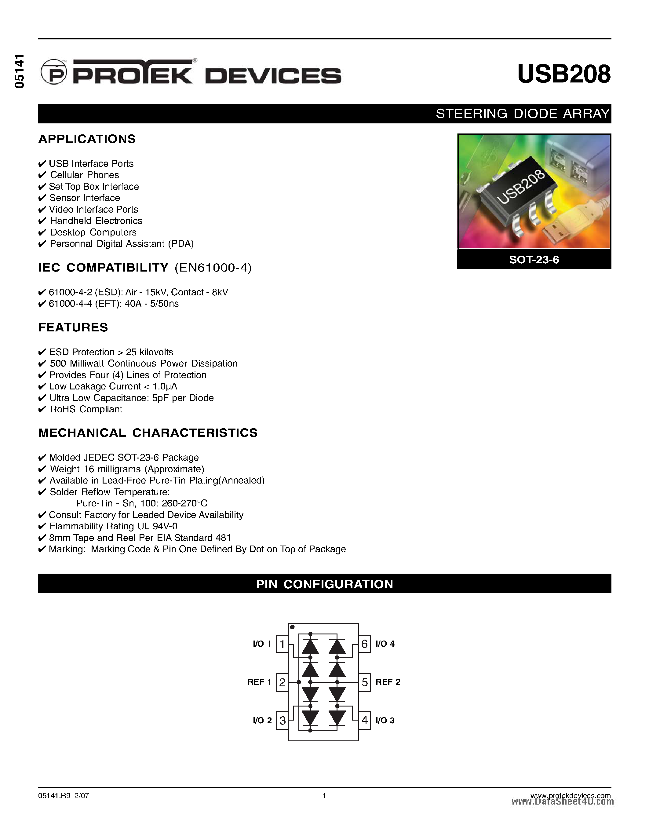 Даташит на микросхему USB208 страница 1 Даташит USB208 - STEERING DIODE ARRAY страница 1