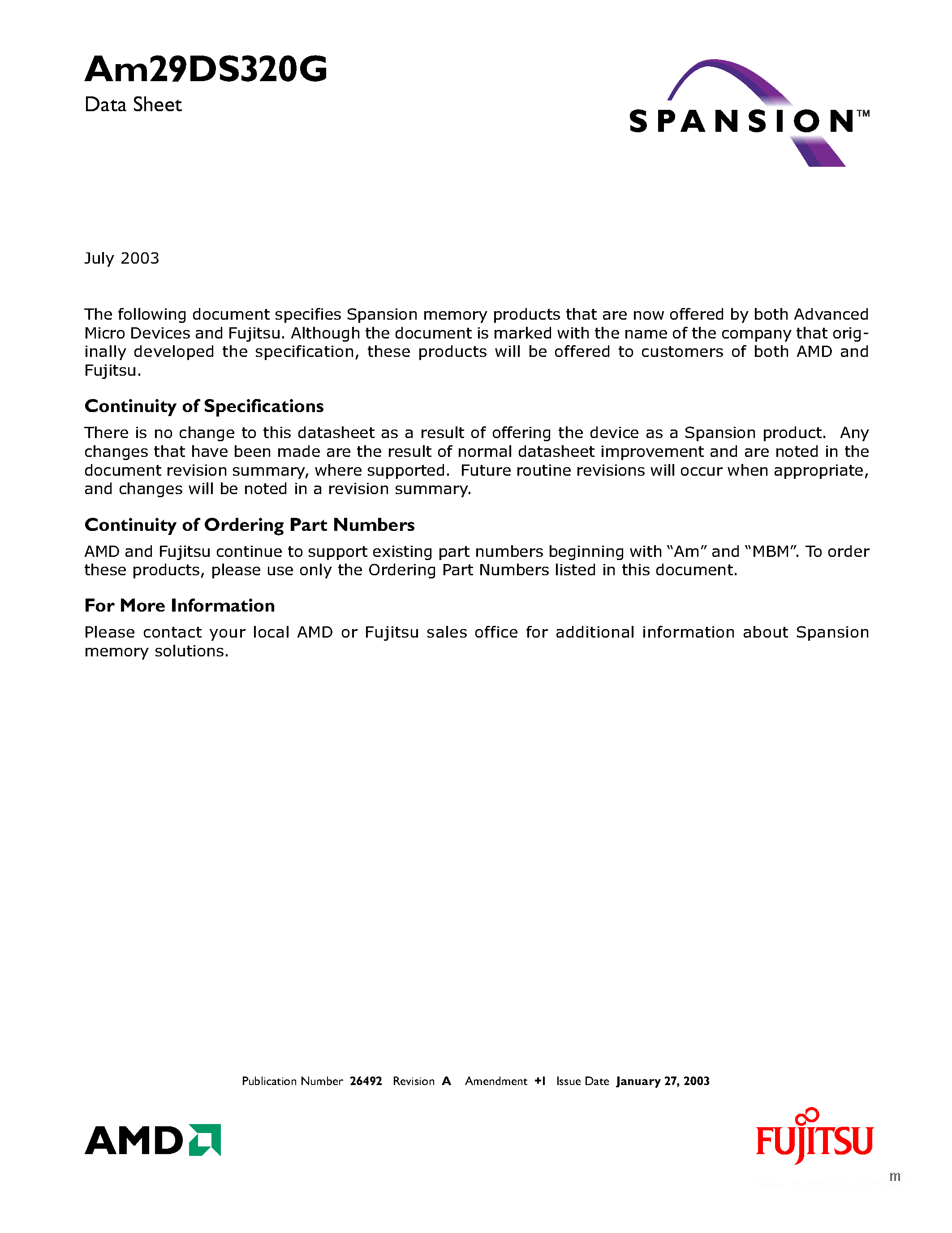 Datasheet AM29DS320G - Simultaneous Operation Flash Memory page 1