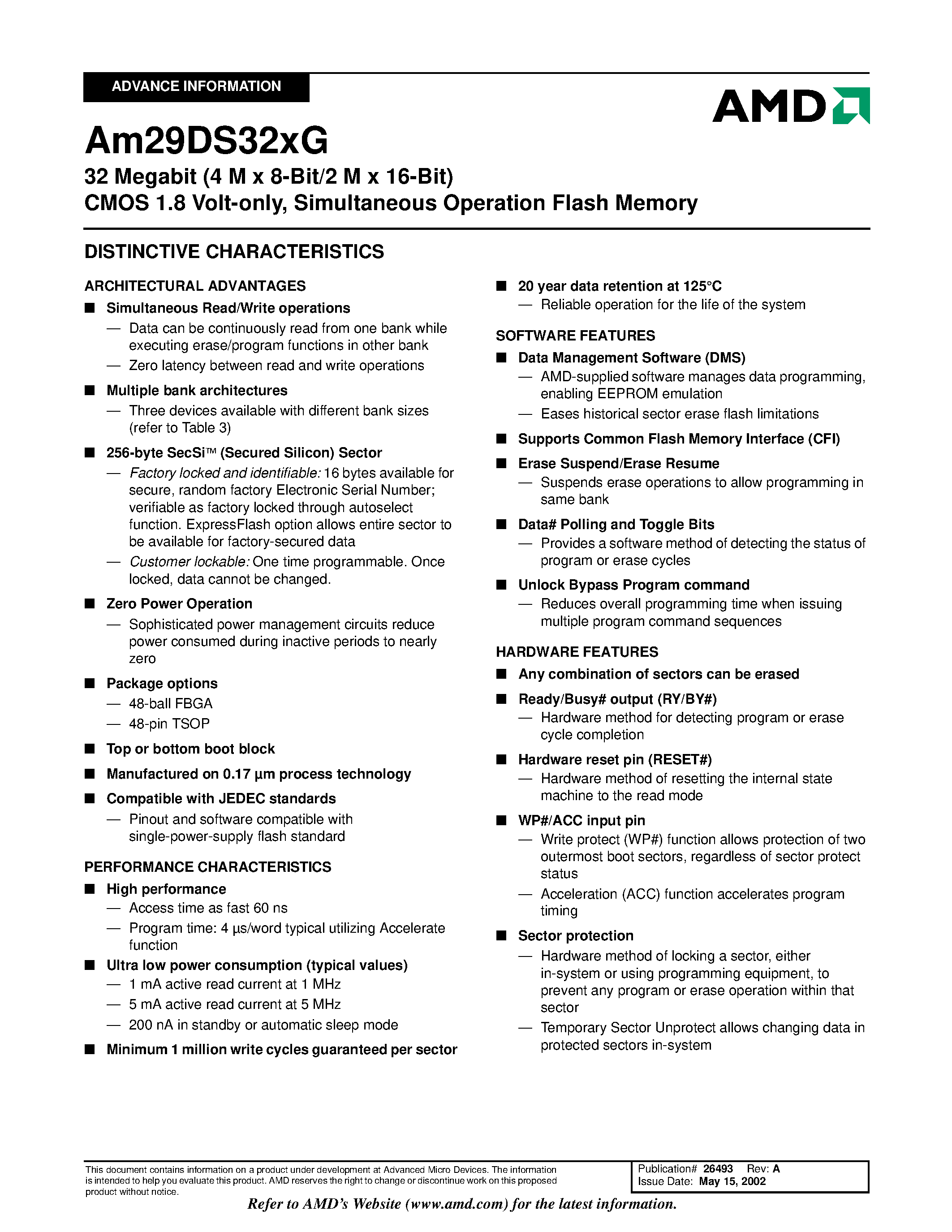 Datasheet AM29DS32xG - Simultaneous Operation Flash Memory page 2
