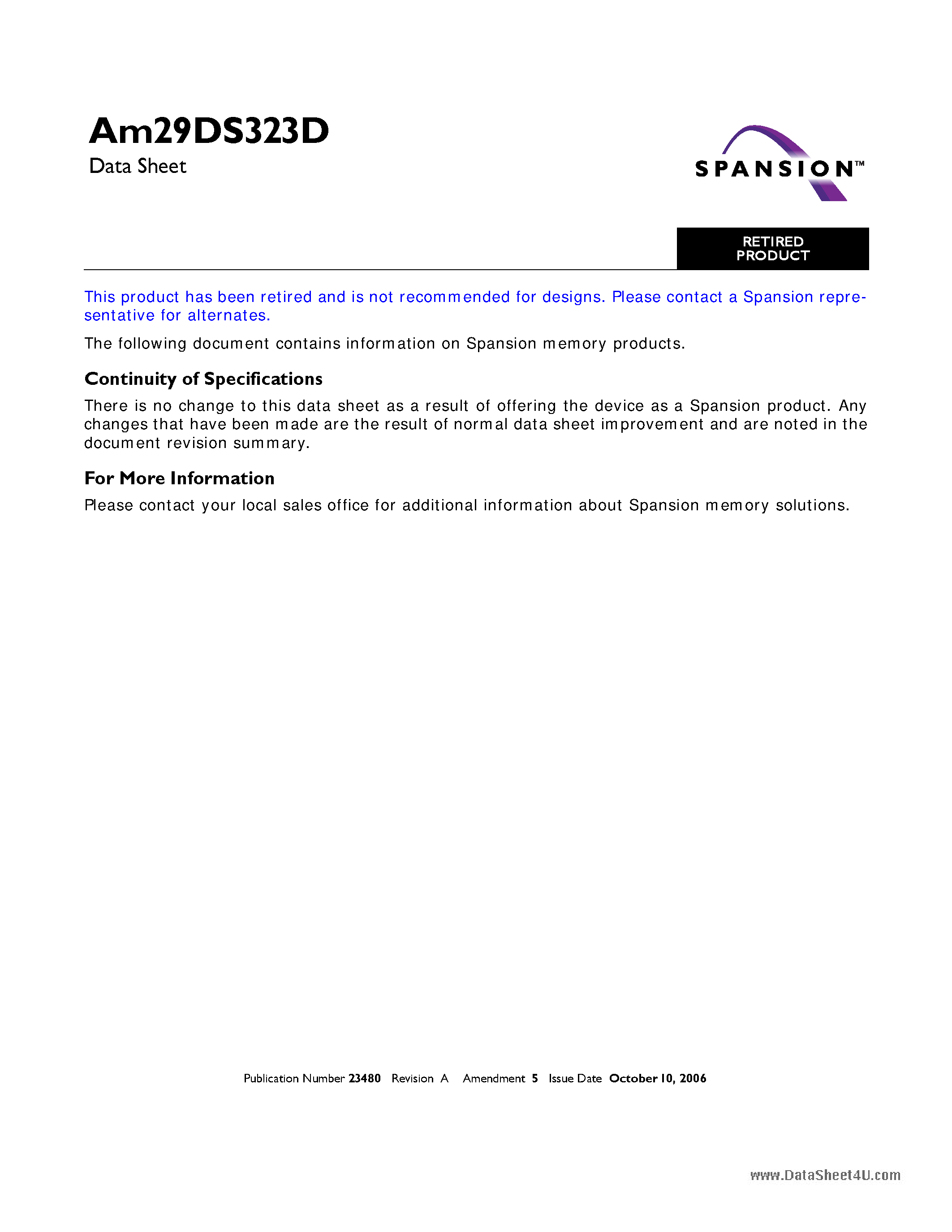 Даташит на микросхему AM29DS323D страница 1 Даташит AM29DS323D - Simultaneous Operation Flash Memory страница 1