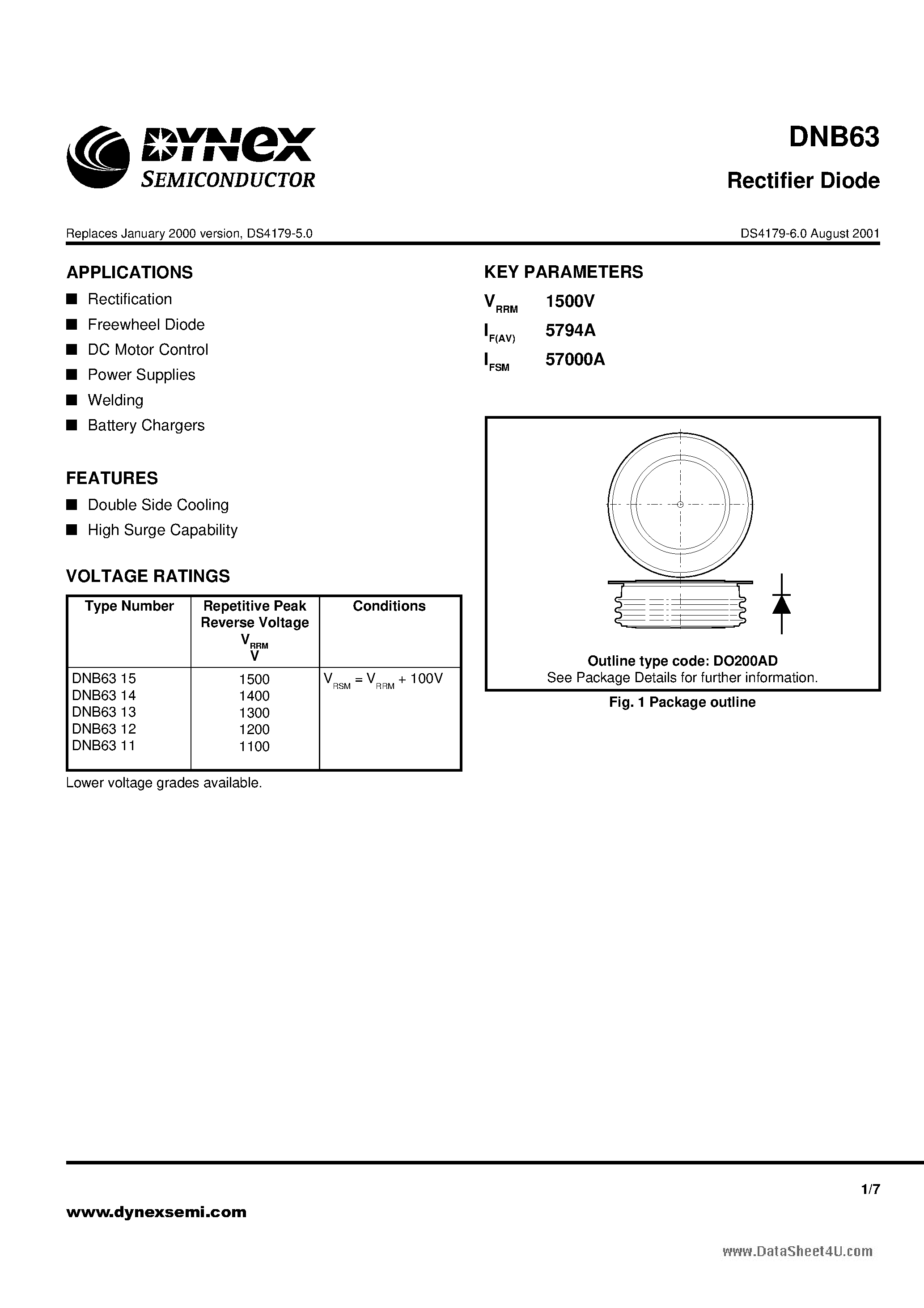 Datasheet DNB63 page 1 Datasheet DNB63 - Rectifier Diode page 1