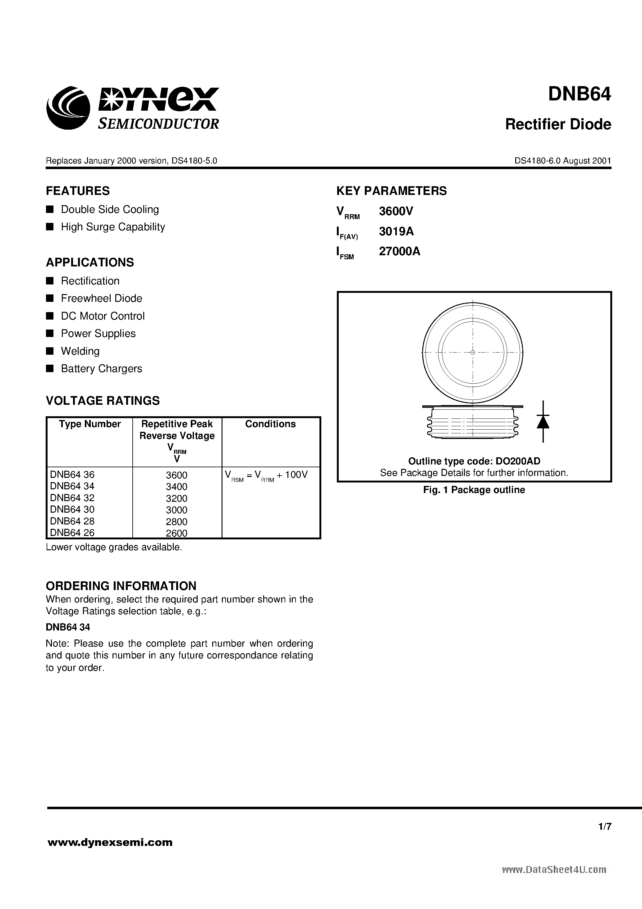 Datasheet DNB64 page 1 Datasheet DNB64 - Rectifier Diode page 1