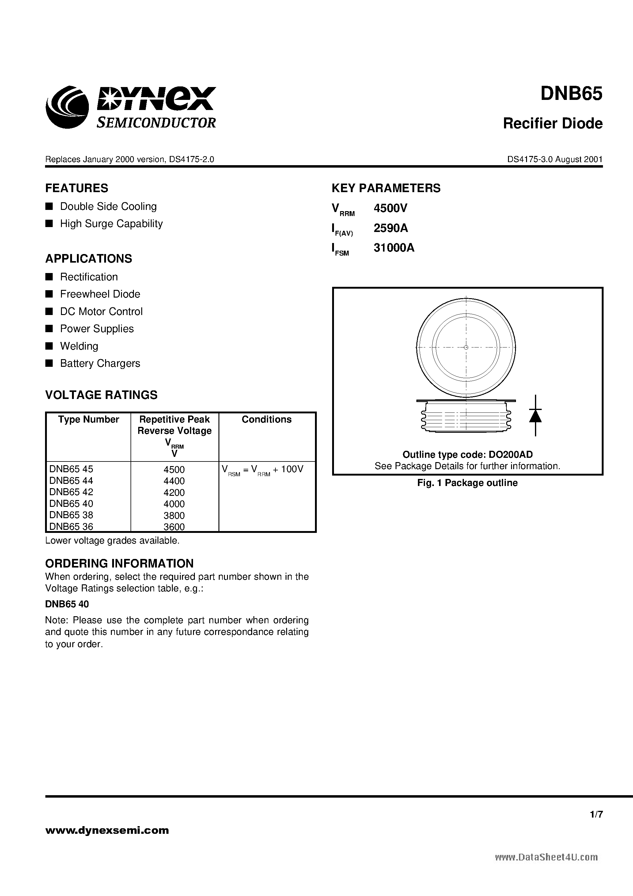 Datasheet DNB65 page 1 Datasheet DNB65 - Rectifier Diode page 1