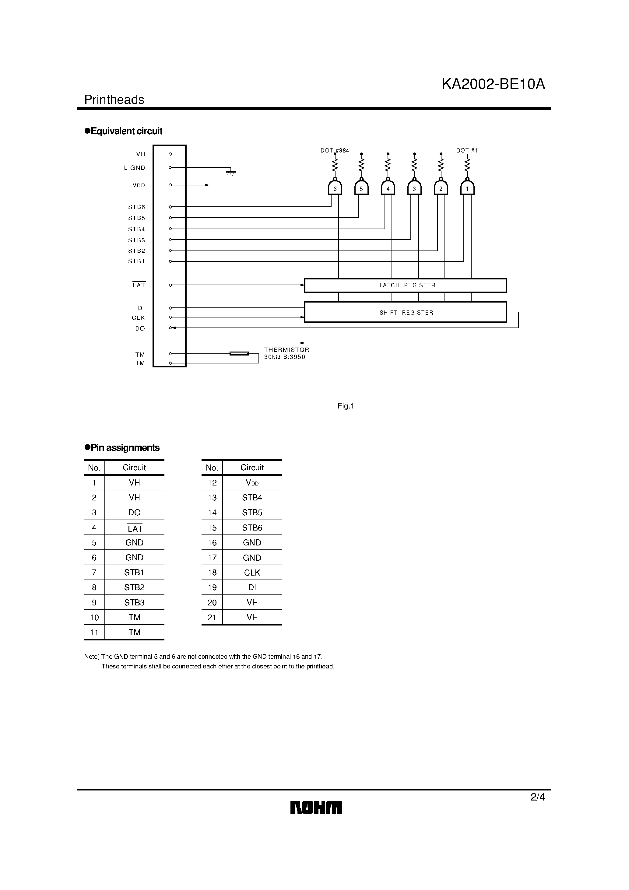 Datasheet KA2002-BE10A - Compact Battery drivable thick film thermal printhead page 2