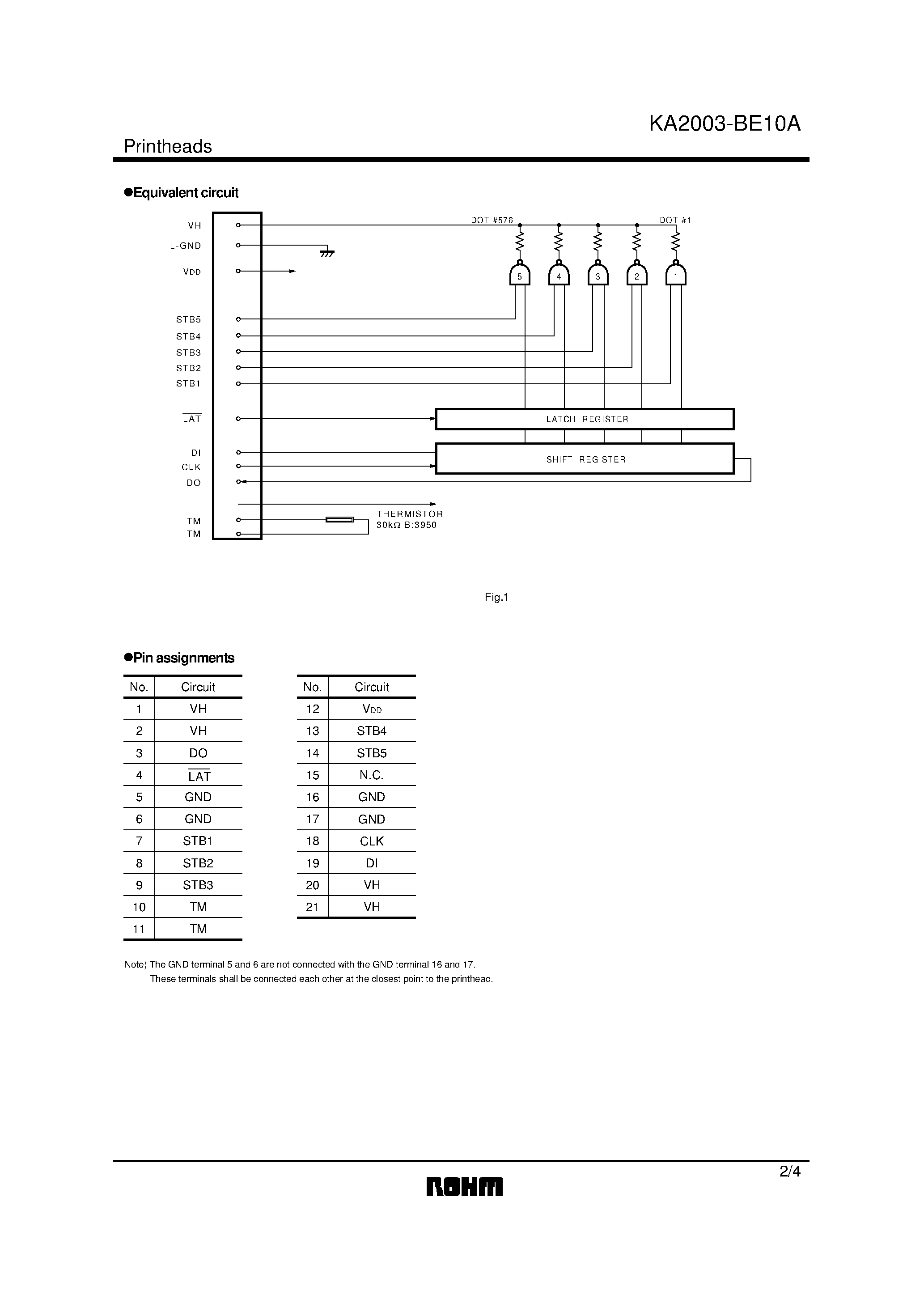 Datasheet KA2003-BE10A - Compact Battery drivable thick film thermal printhead page 2