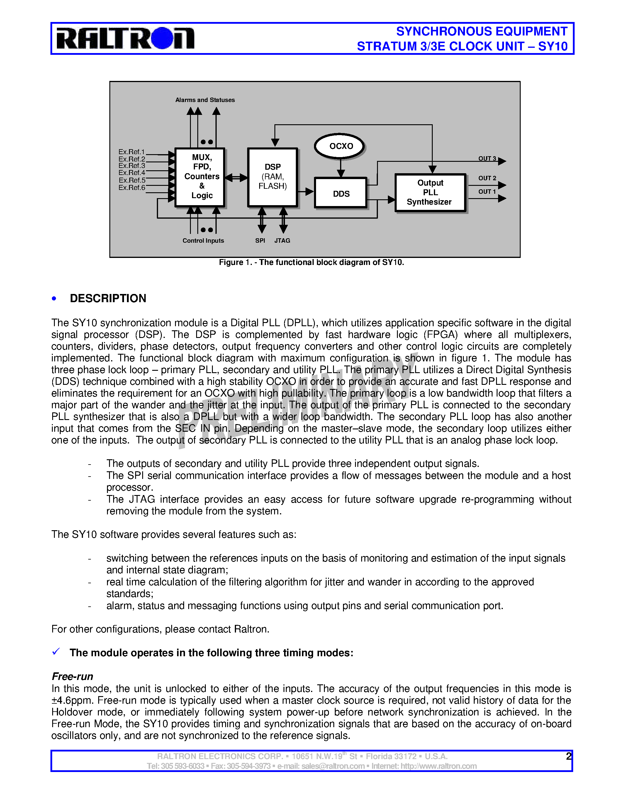 Datasheet SY10 - SYNCHRONOUS EQUIPMENT STRATUM 3/3E CLOCK UNIT page 2