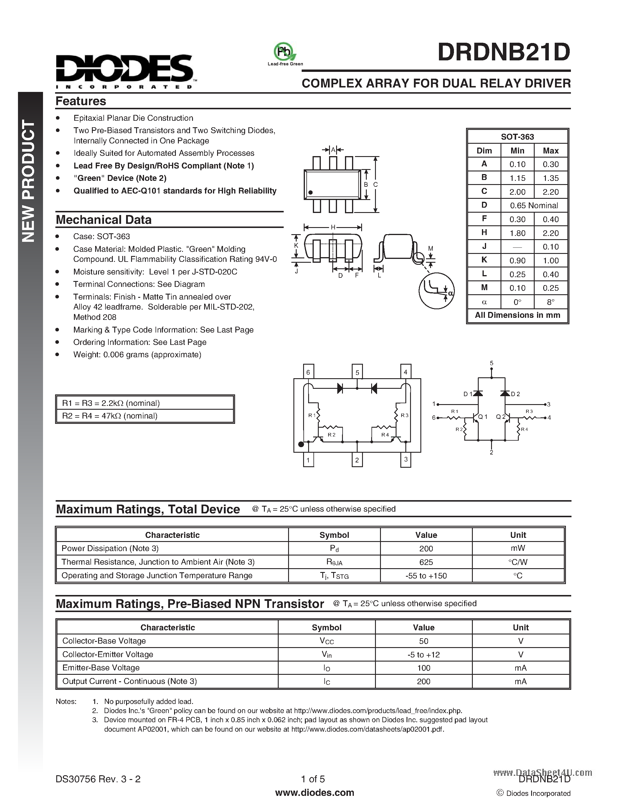 Даташит DRDNB21D - COMPLEX ARRAY FOR DUAL RELAY DRIVER страница 1