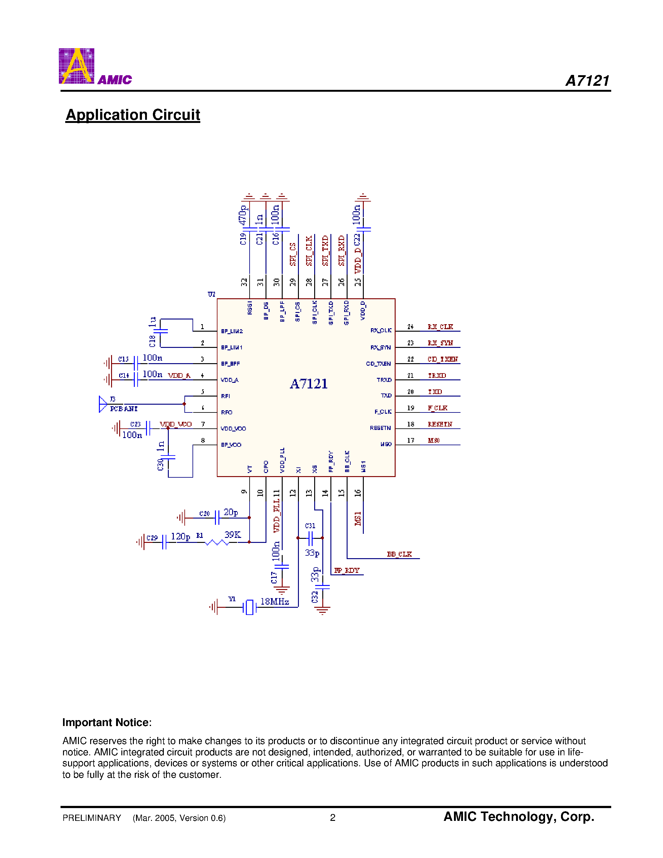 Datasheet A7121 - 2.4GHz GFSK Transceiver page 2