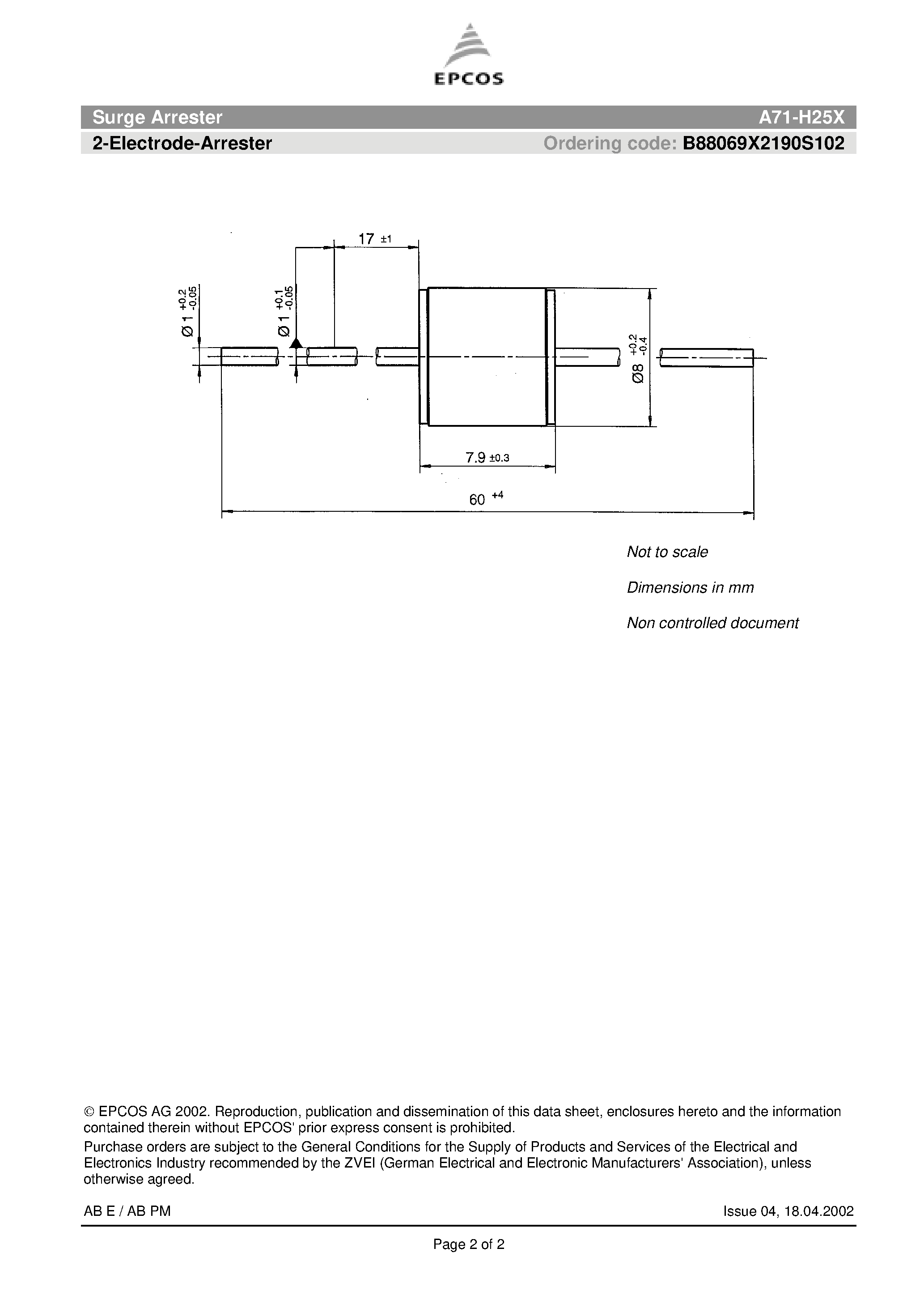 Datasheet A71-H25X - 2-Electrode-Arrester page 2