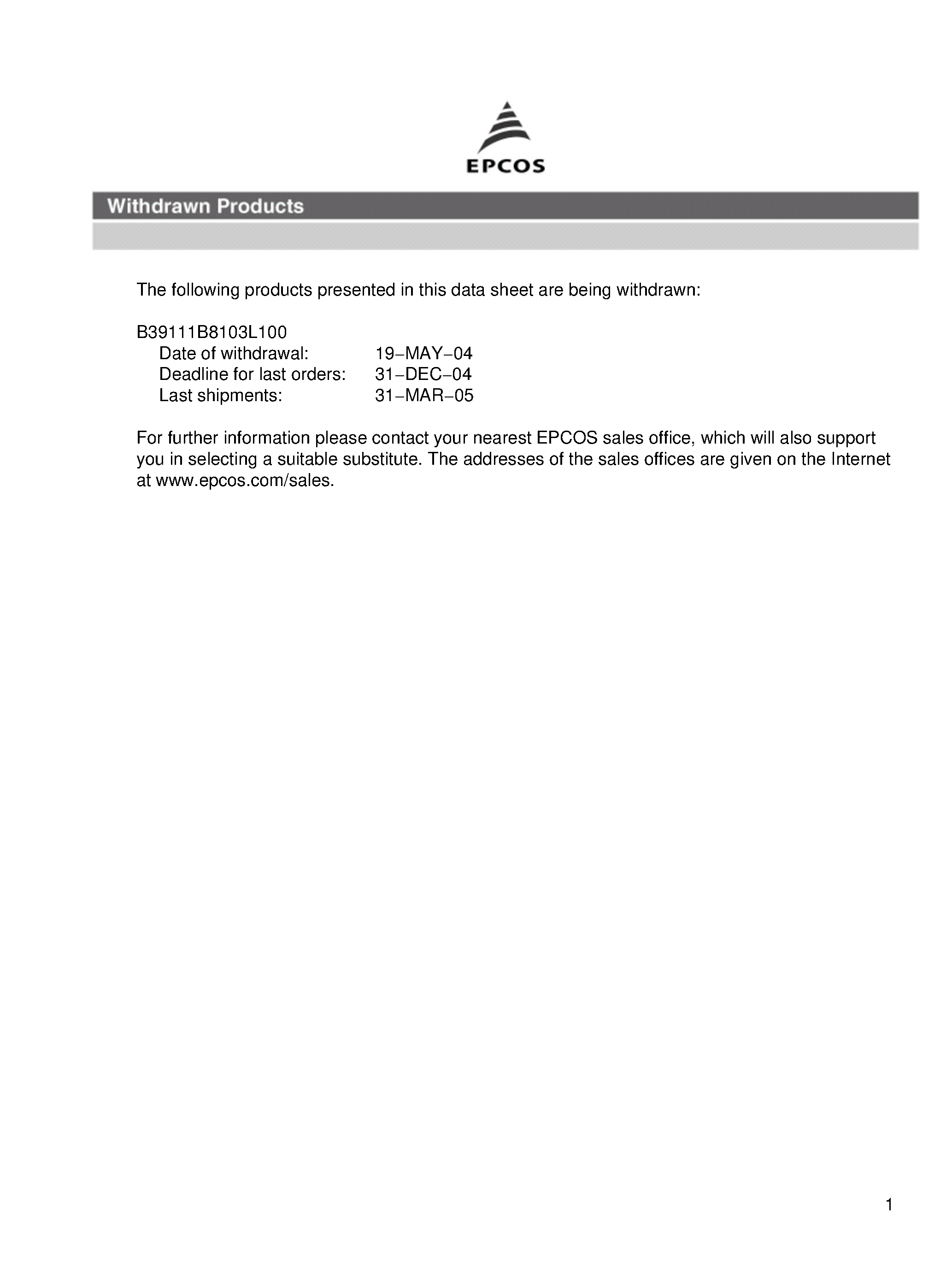 Datasheet B39111B8103L100 page 2 Datasheet B39111B8103L100 - IF Filters page 2