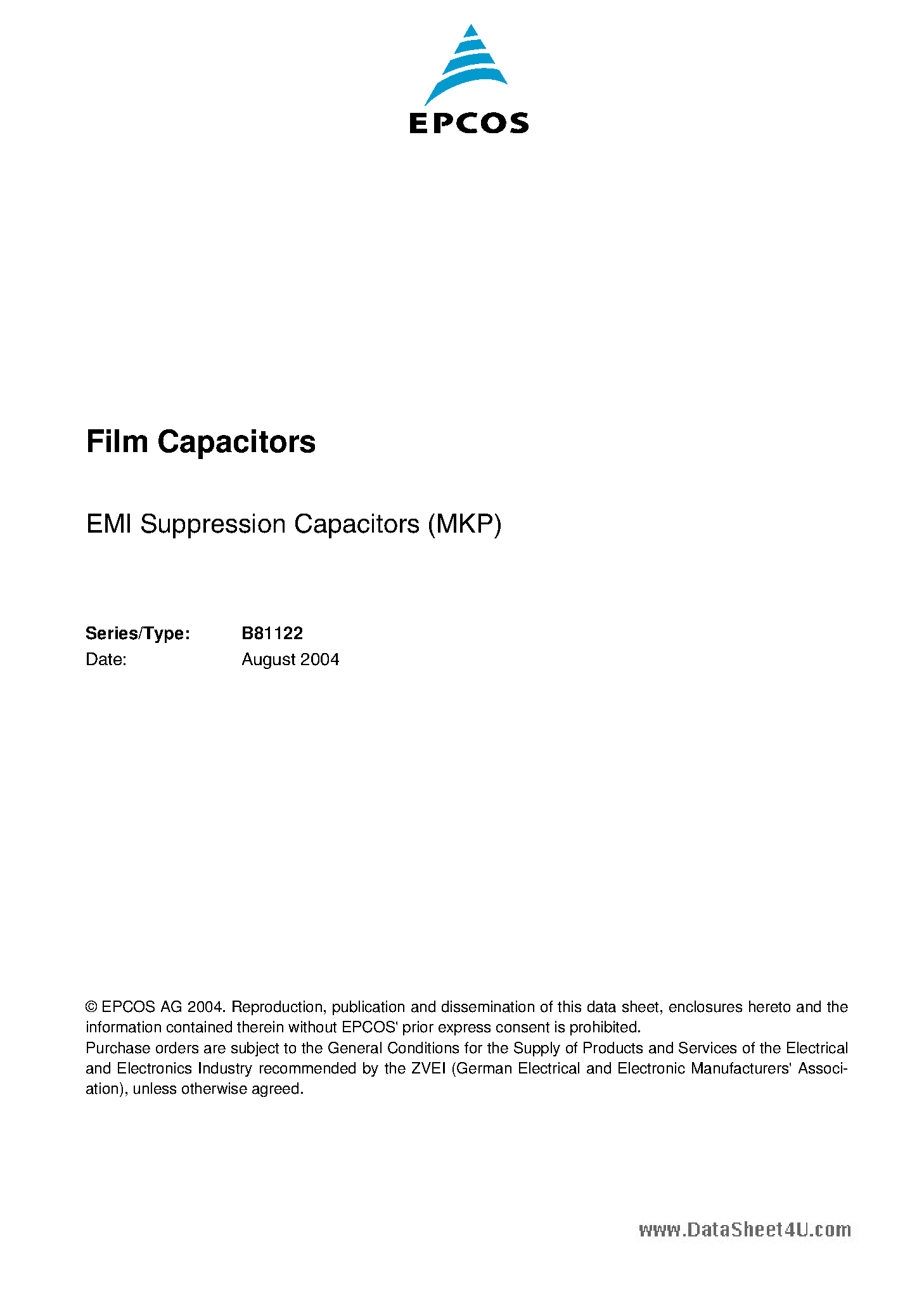 Datasheet B81122 - EMI suppression capacitors page 1