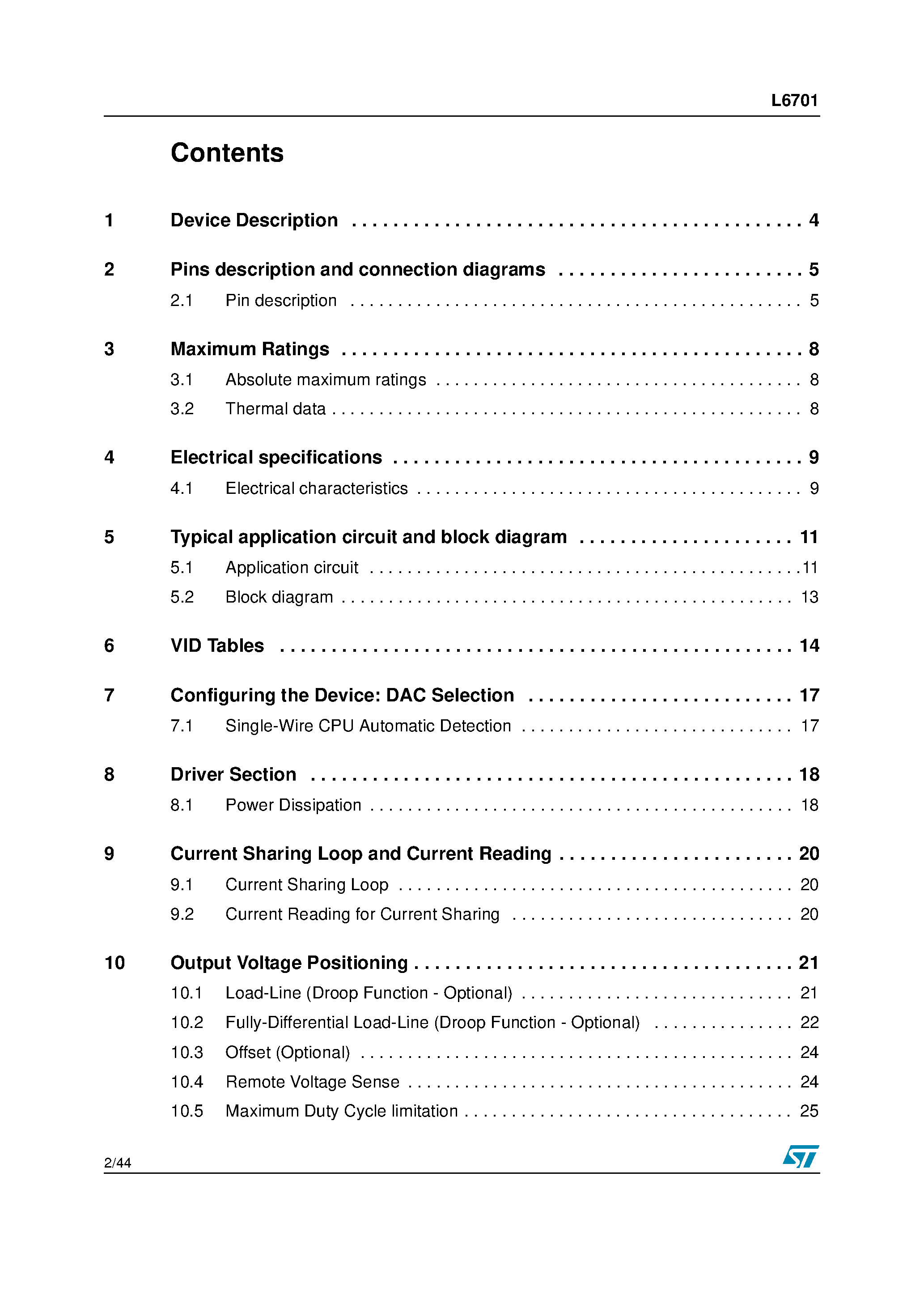 Datasheet L6701 - 3 Phase Controller page 2