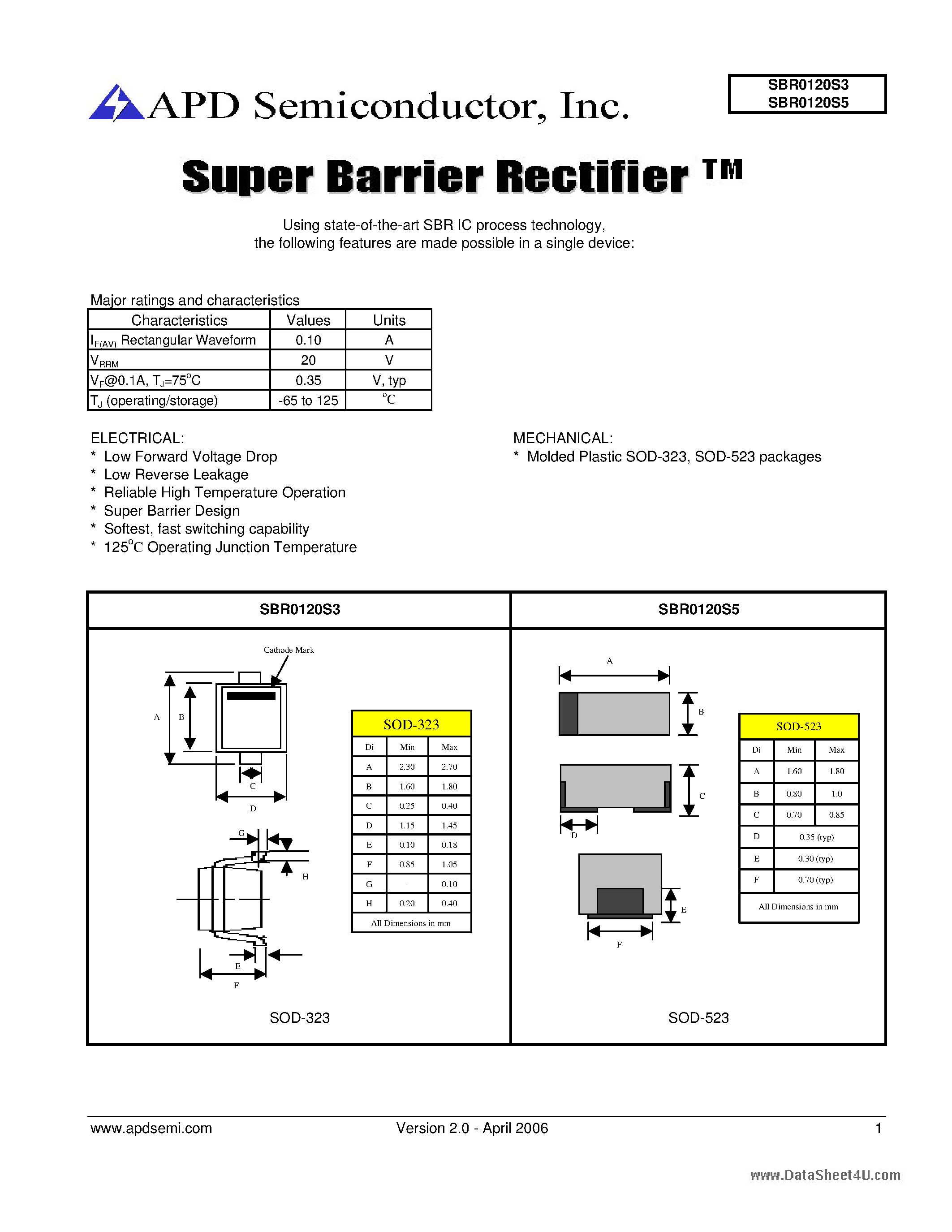 Datasheet SBR0120S3 - (SBR0120S3 / SBR0120S5) Super barrier rectifier page 1