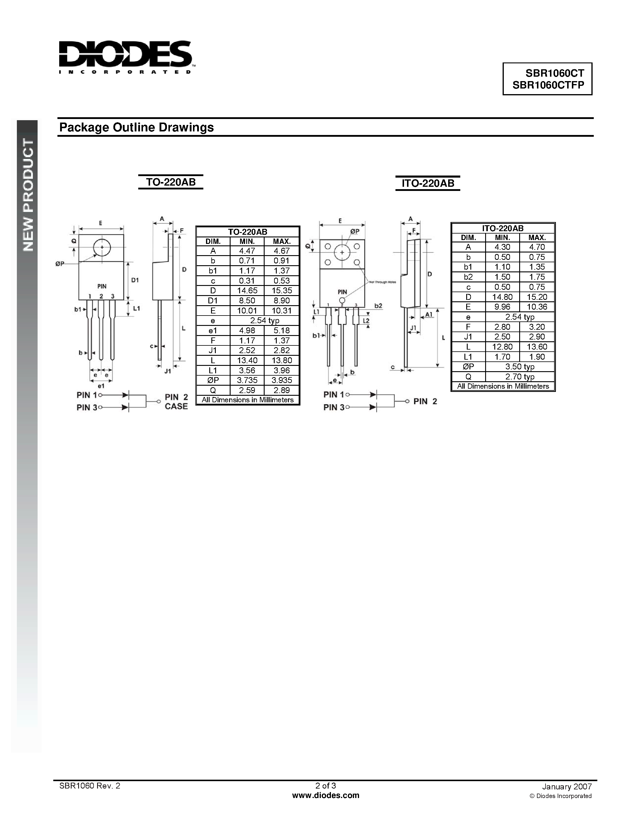 Datasheet SBR1060CT page 2 Datasheet SBR1060CT - 10A SBR Super Barrier Rectifier page 2