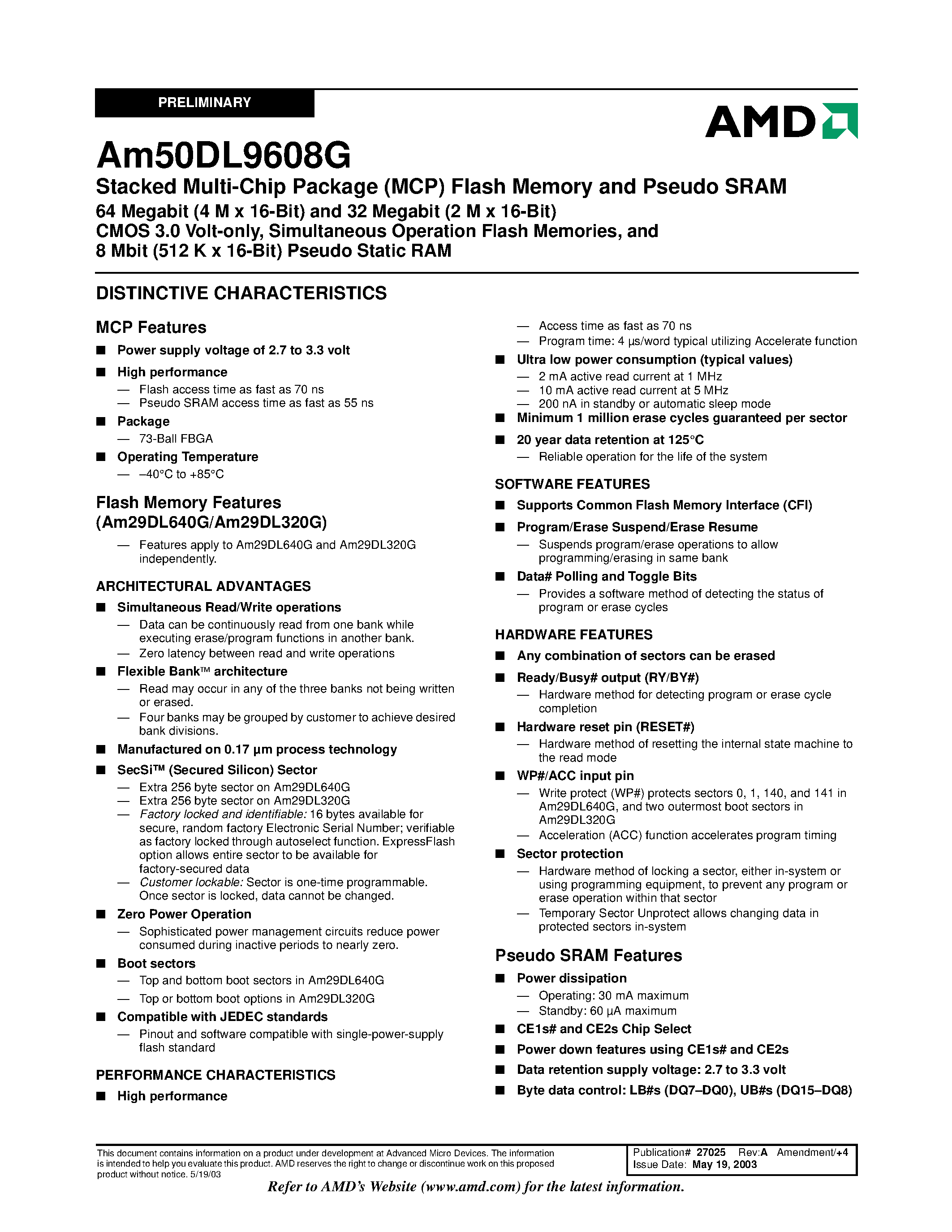 Даташит на микросхему AM50DL9608G страница 2 Даташит AM50DL9608G - Simultaneous Operation Flash Memories страница 2