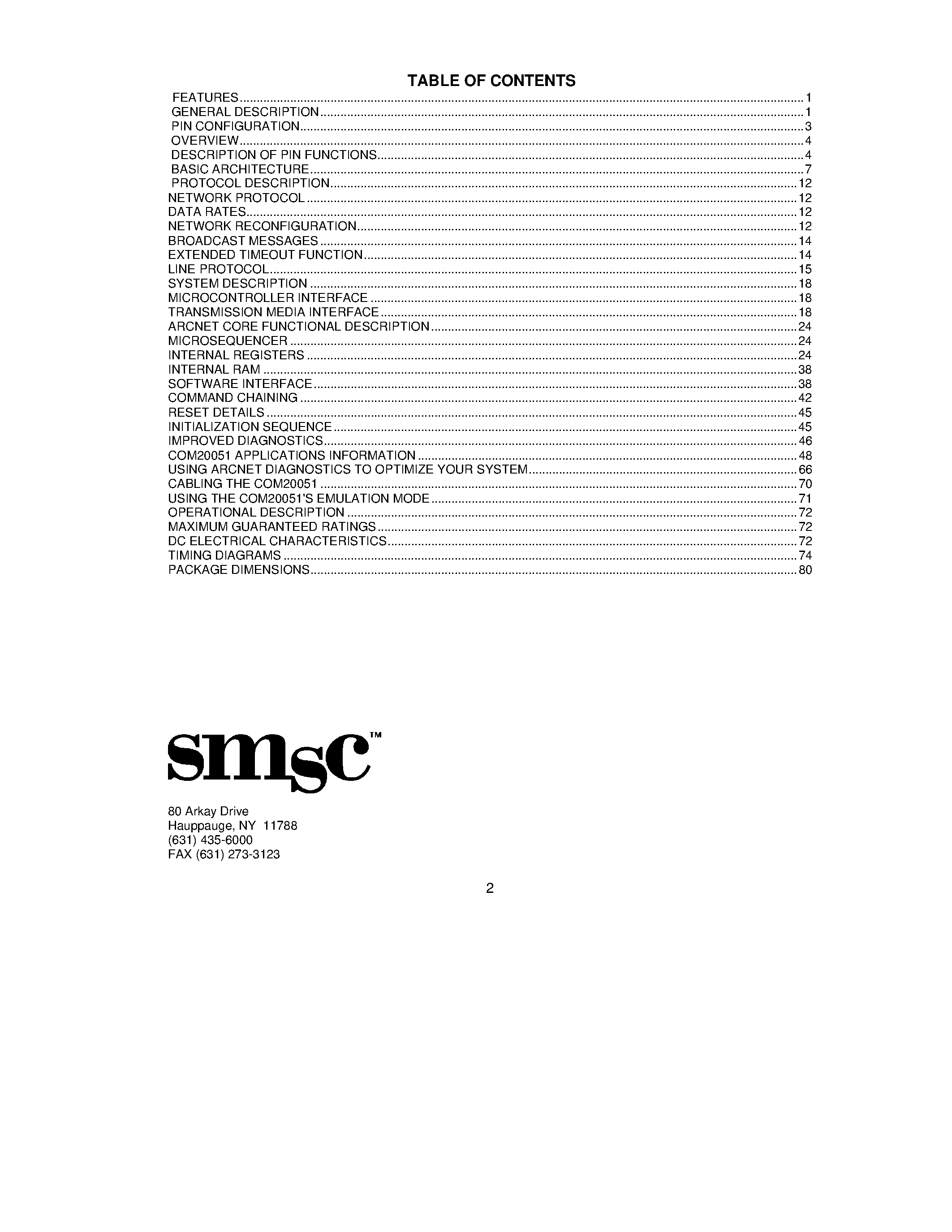 Даташит на микросхему COM20051 страница 2 Даташит COM20051 - Integrated Microcontroller and ARCNET (ANSI 878.1) Interface страница 2