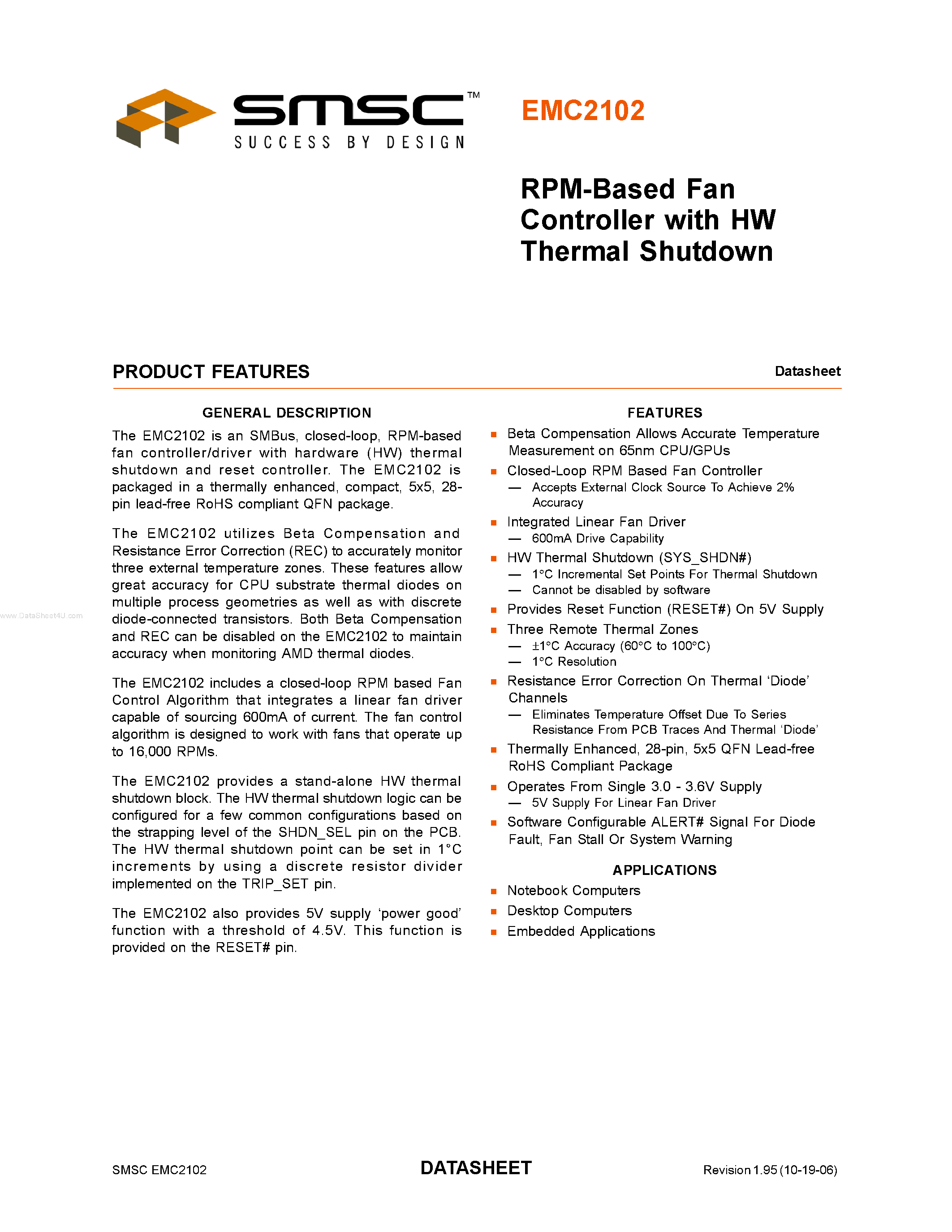 Datasheet EMC2102 - RPM-Based Fan Controller page 1