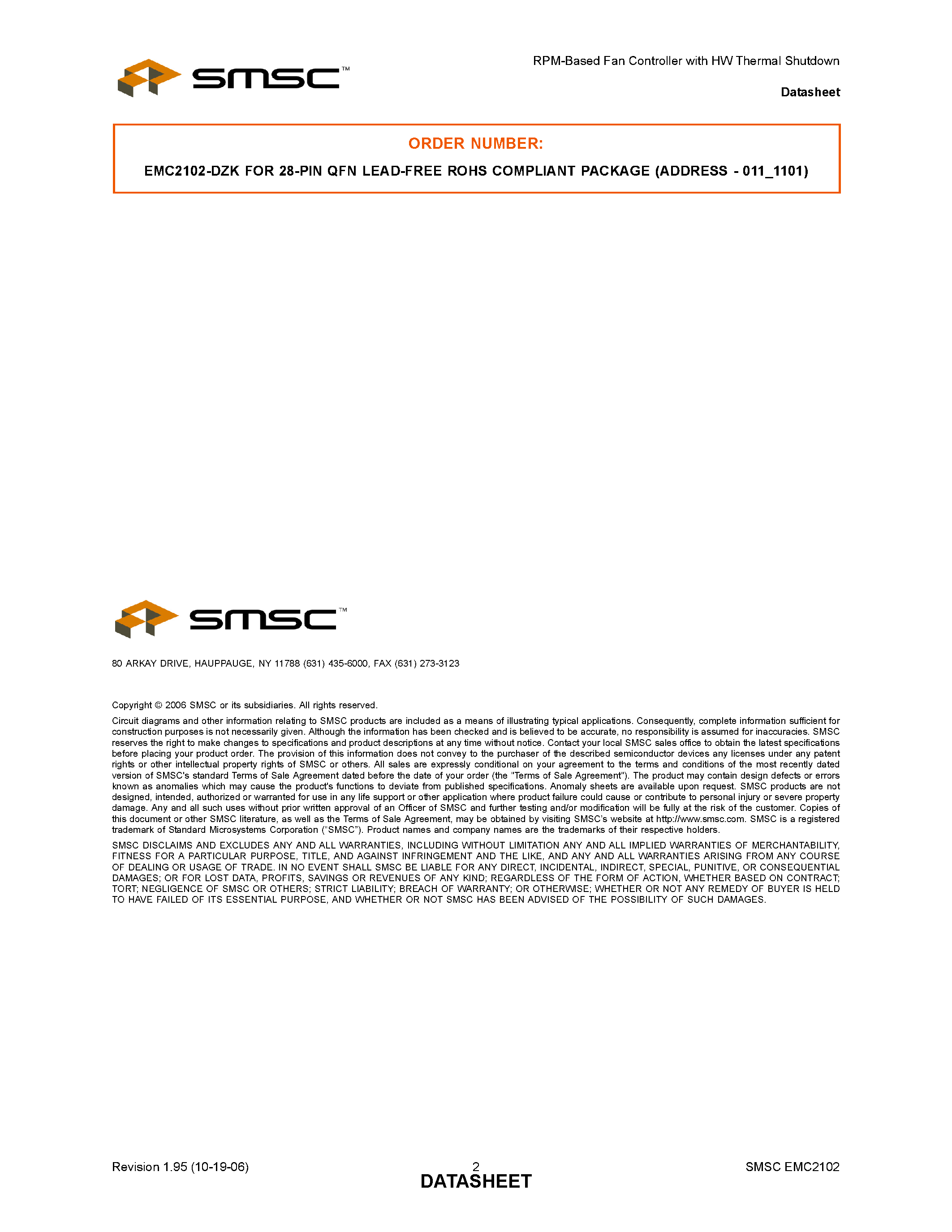 Datasheet EMC2102 - RPM-Based Fan Controller page 2