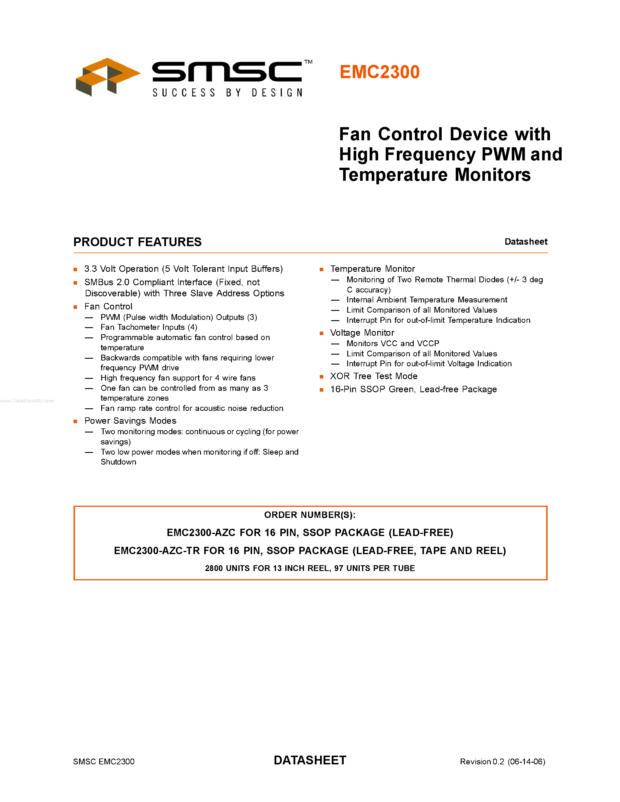 Datasheet EMC2300 - Fan Control Device page 1