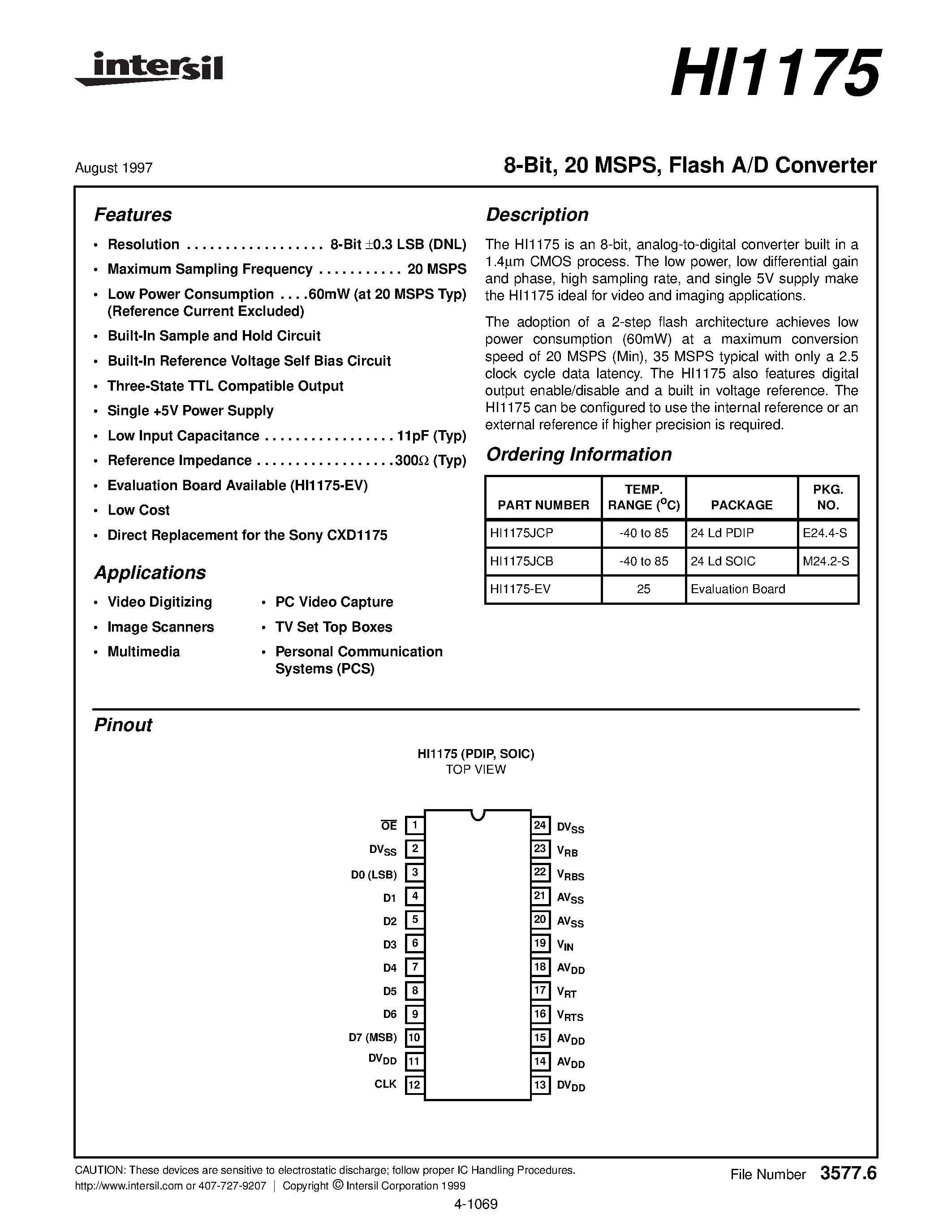 Даташит HI1175 - Flash A/D Converter страница 1