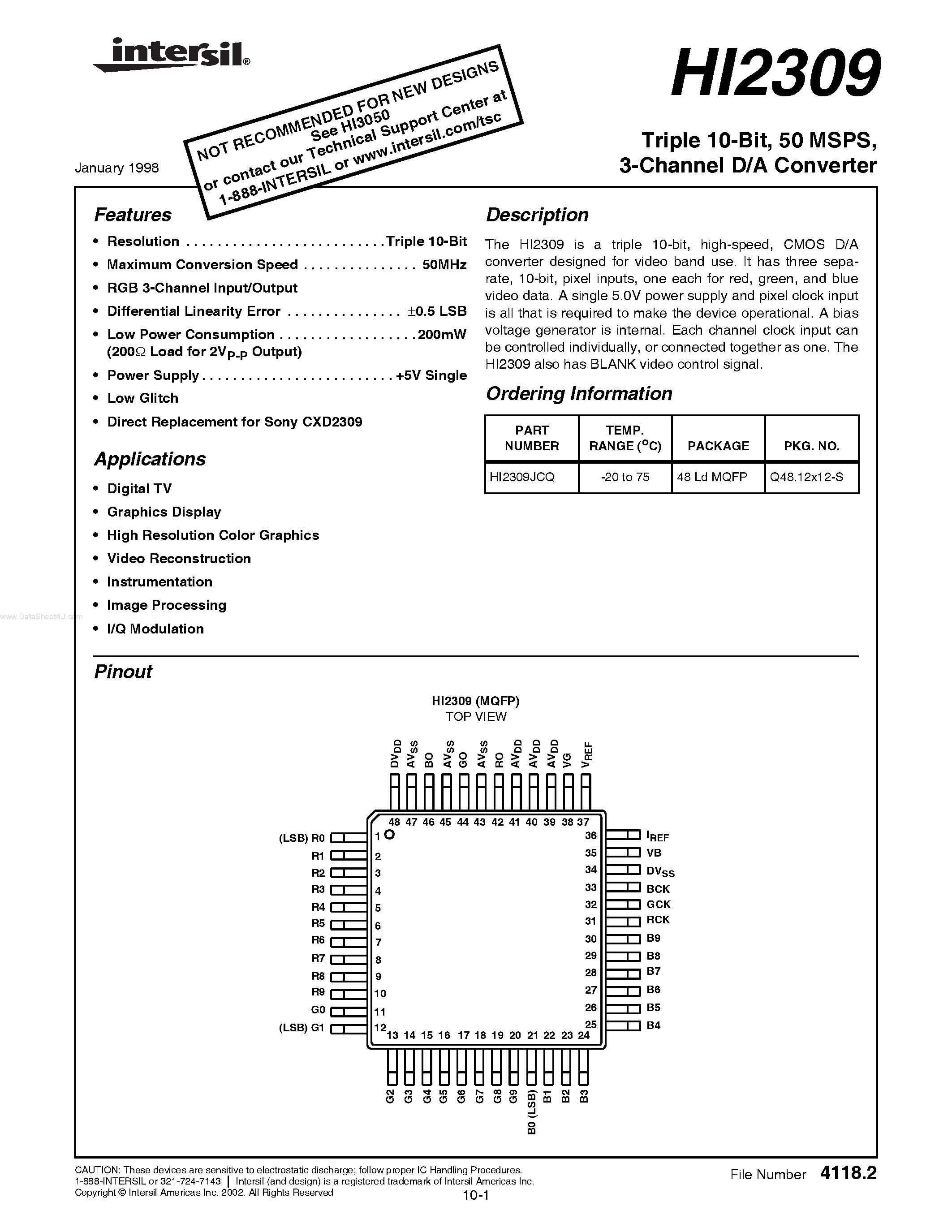 Даташит HI2309 - 3-Channel D/A Converter страница 1