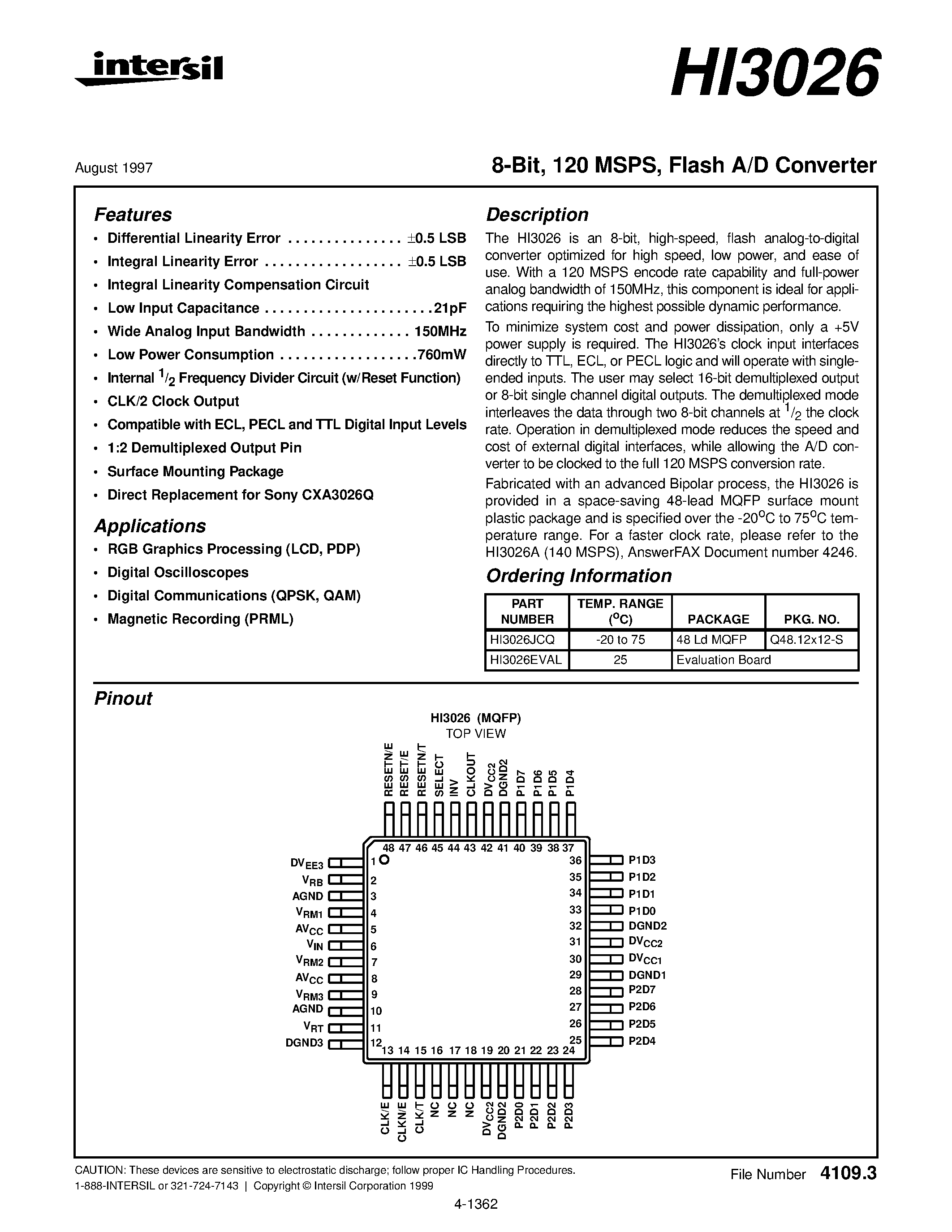 Даташит HI3026 - Flash A/D Converter страница 1