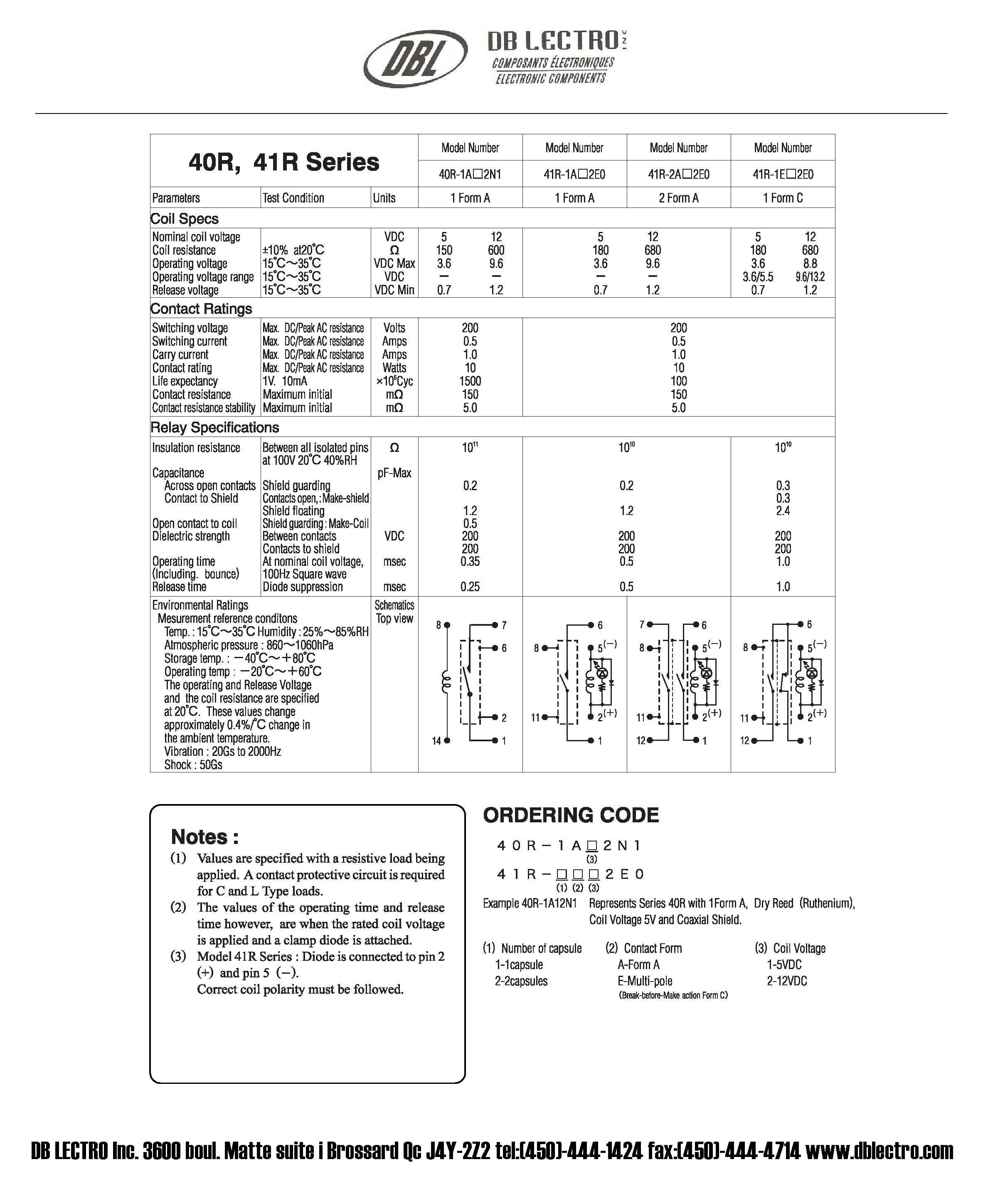 Datasheet 40R-1A12N1 - MICROMINIATURE REED RELAYS page 2