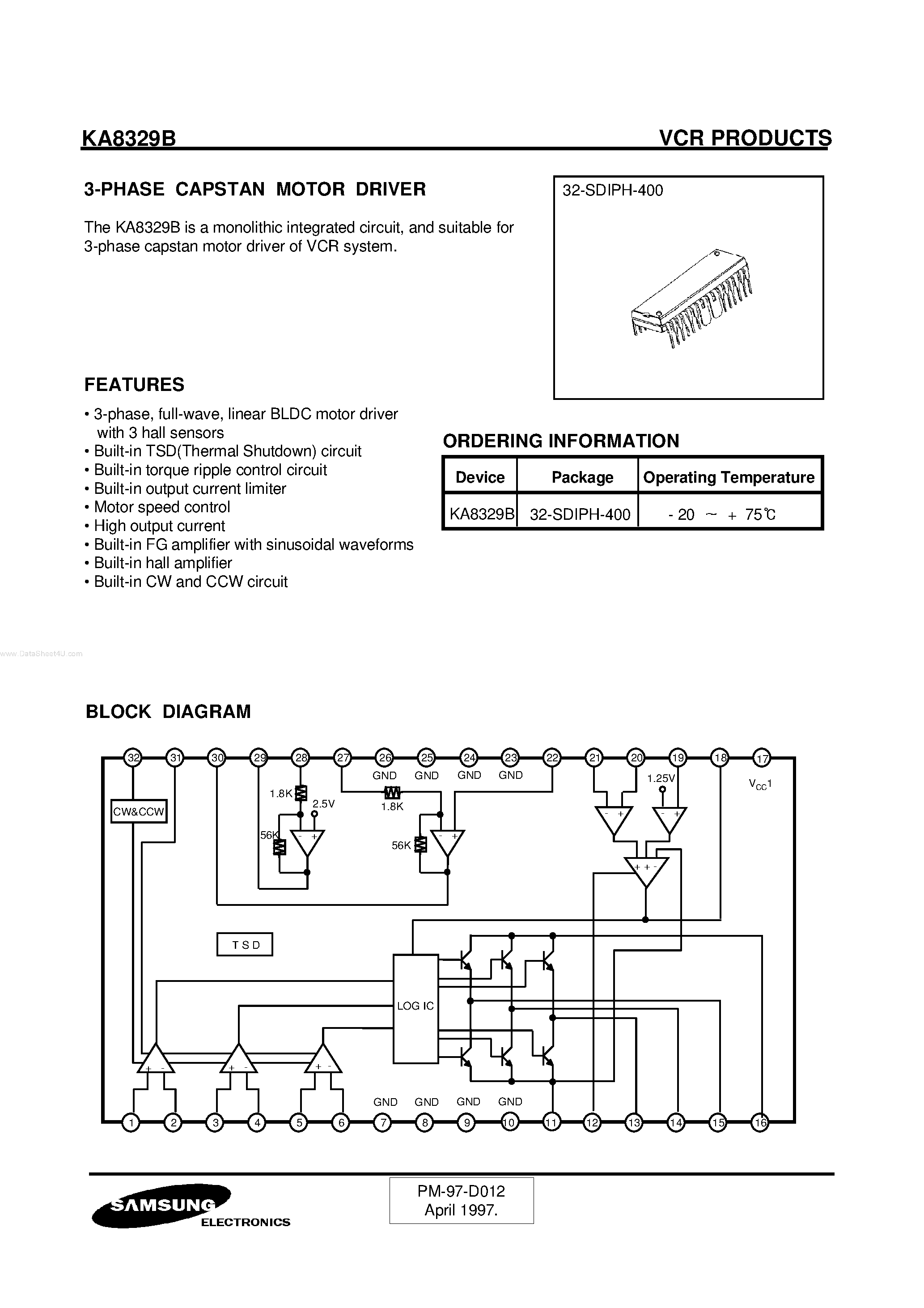 Datasheet KA8329B - 3-Phase Capstan Motor Driver page 1