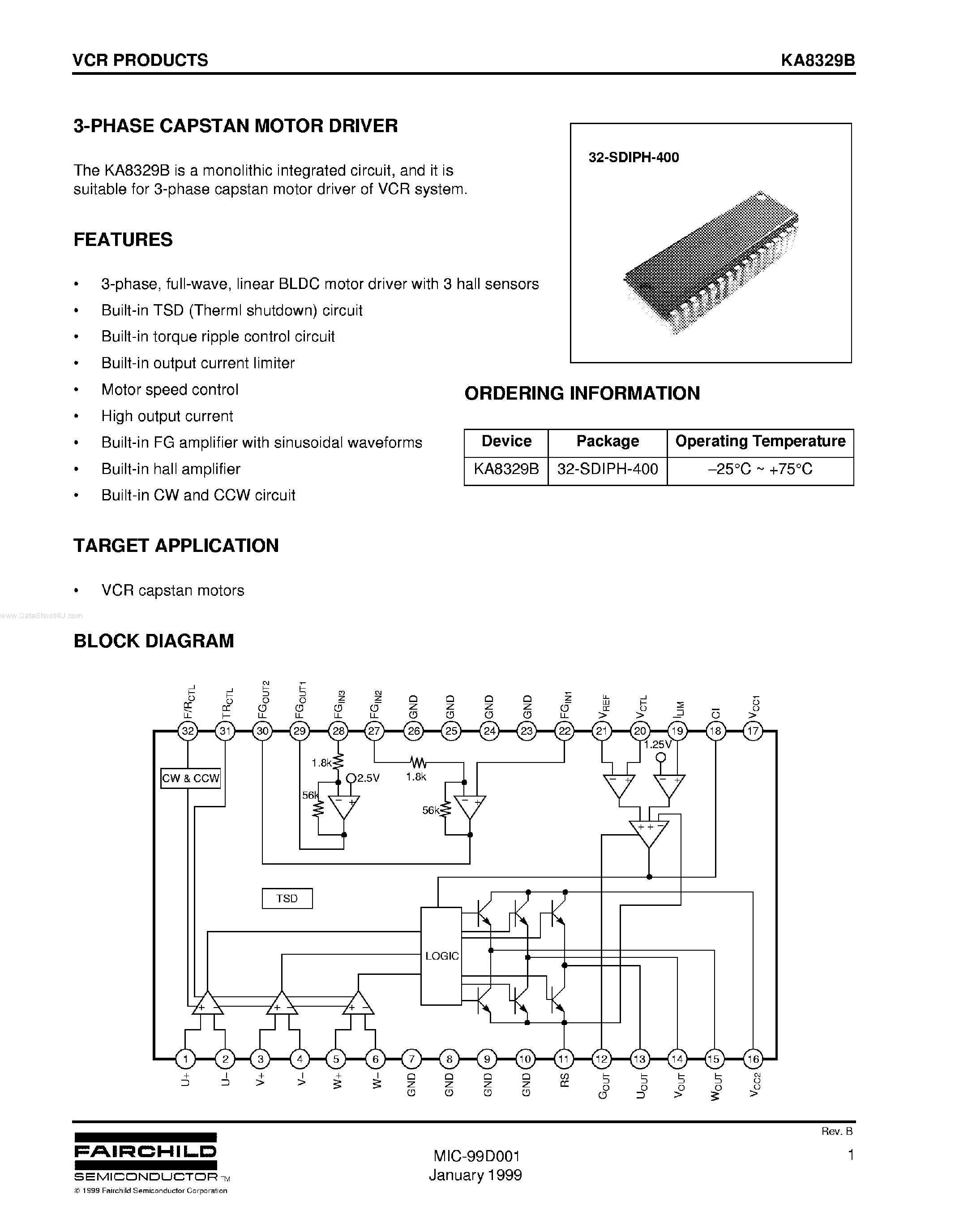 Datasheet KA8329B - 3-Phase Capstan Motor Driver page 1