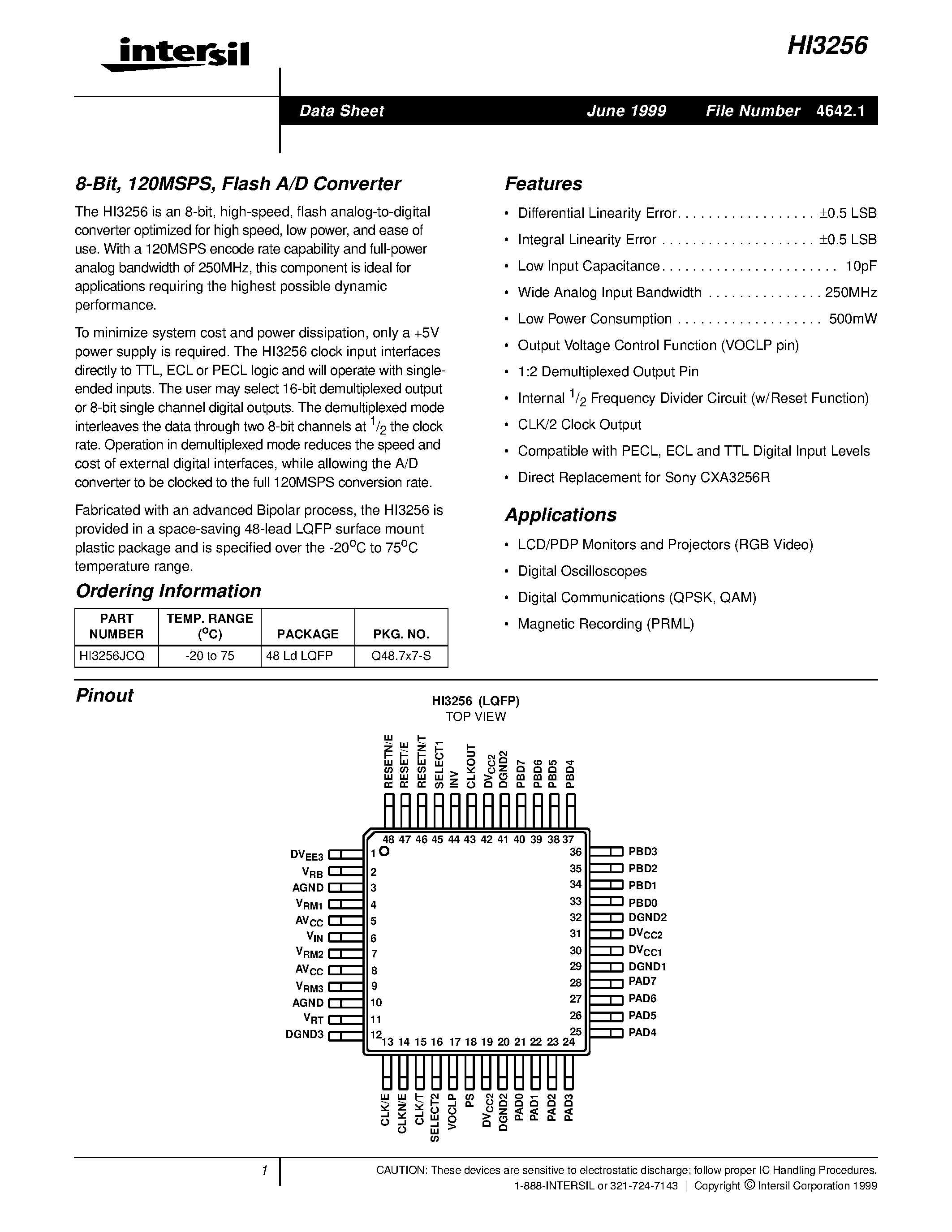 Даташит на микросхему HI3256 страница 1 Даташит HI3256 - Flash A/D Converter страница 1
