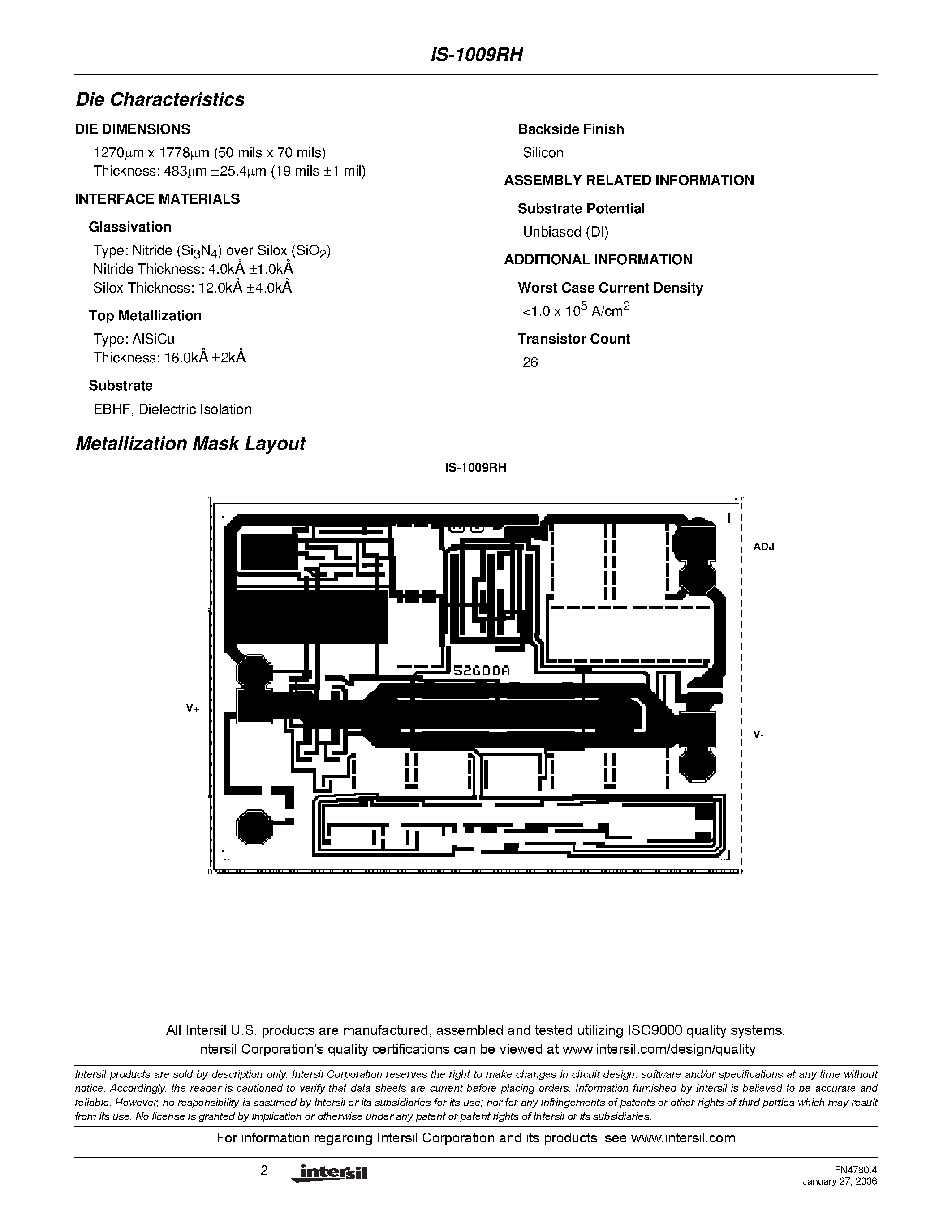 Datasheet IS-1009RH page 2 Datasheet IS-1009RH - Radiation Hardened 2.5V Reference page 2