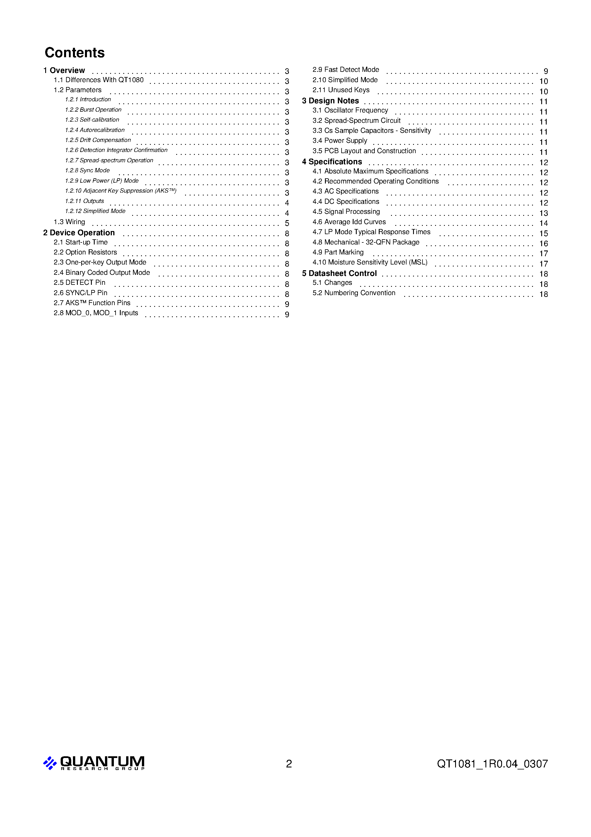 Даташит QT1081 - 8-KEY QTOUCH SENSOR IC страница 2