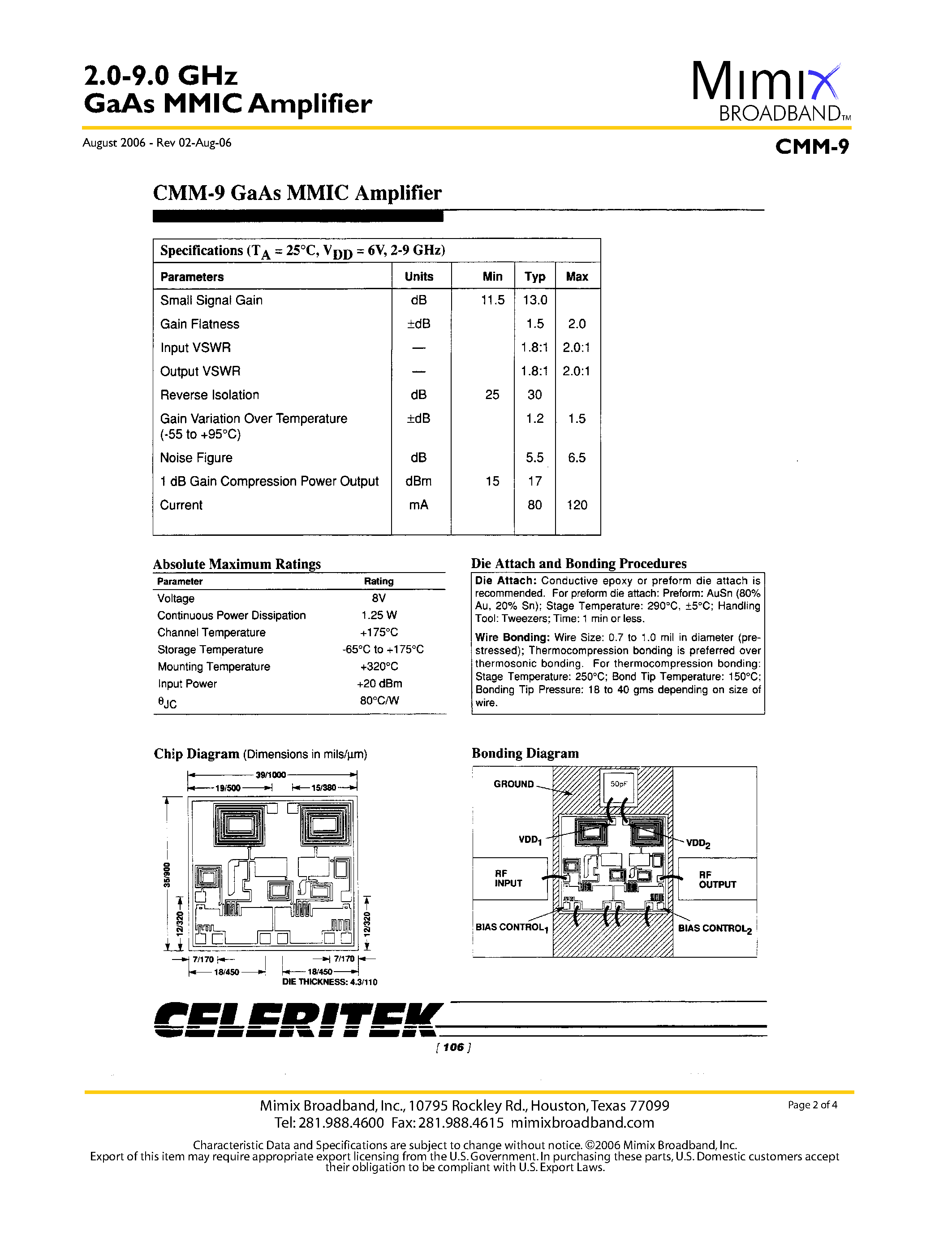 Datasheet CMM-9 - GaAs MMIC Amplifier page 2