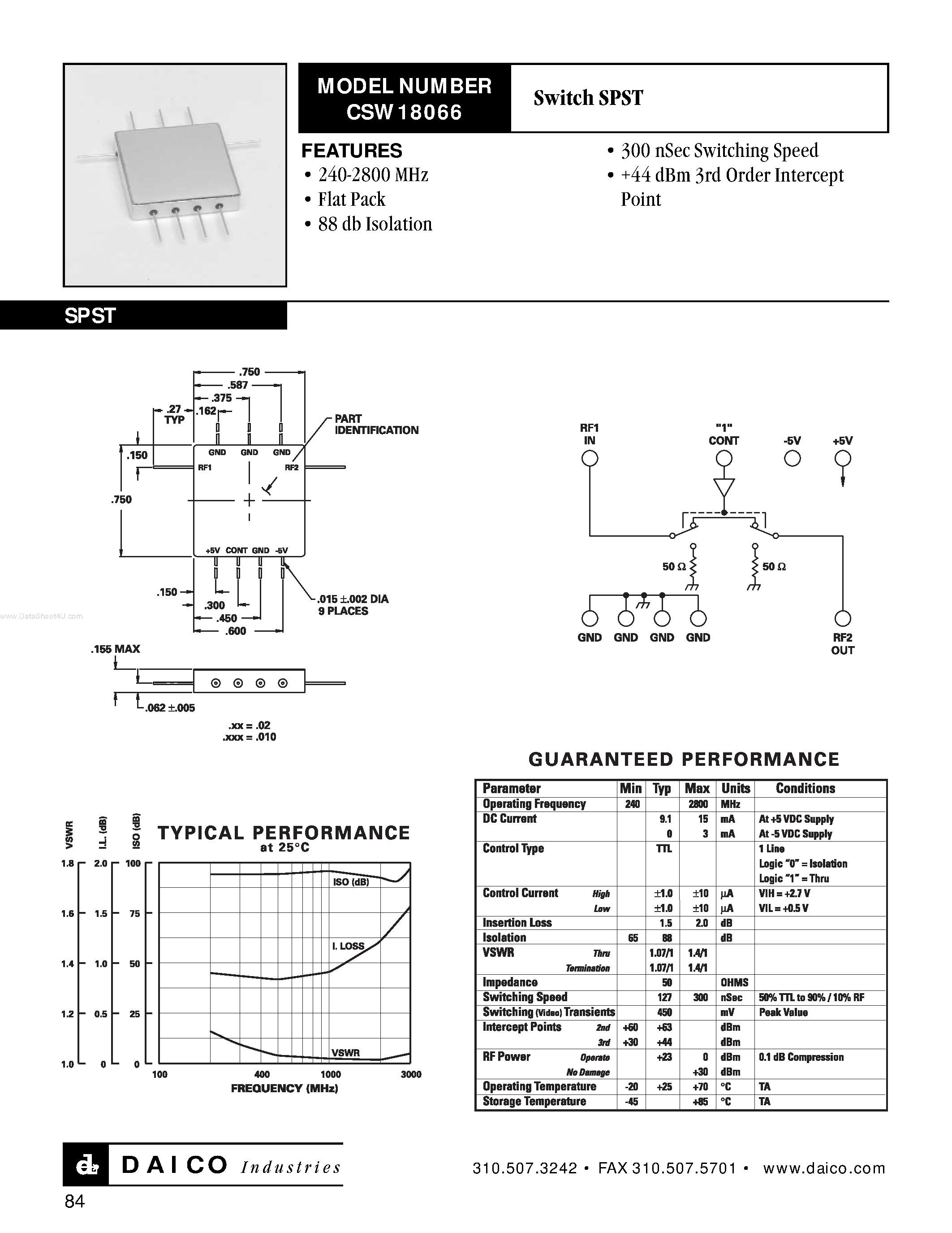 Даташит на микросхему CSW18066 страница 1 Даташит CSW18066 - Switch SPST страница 1