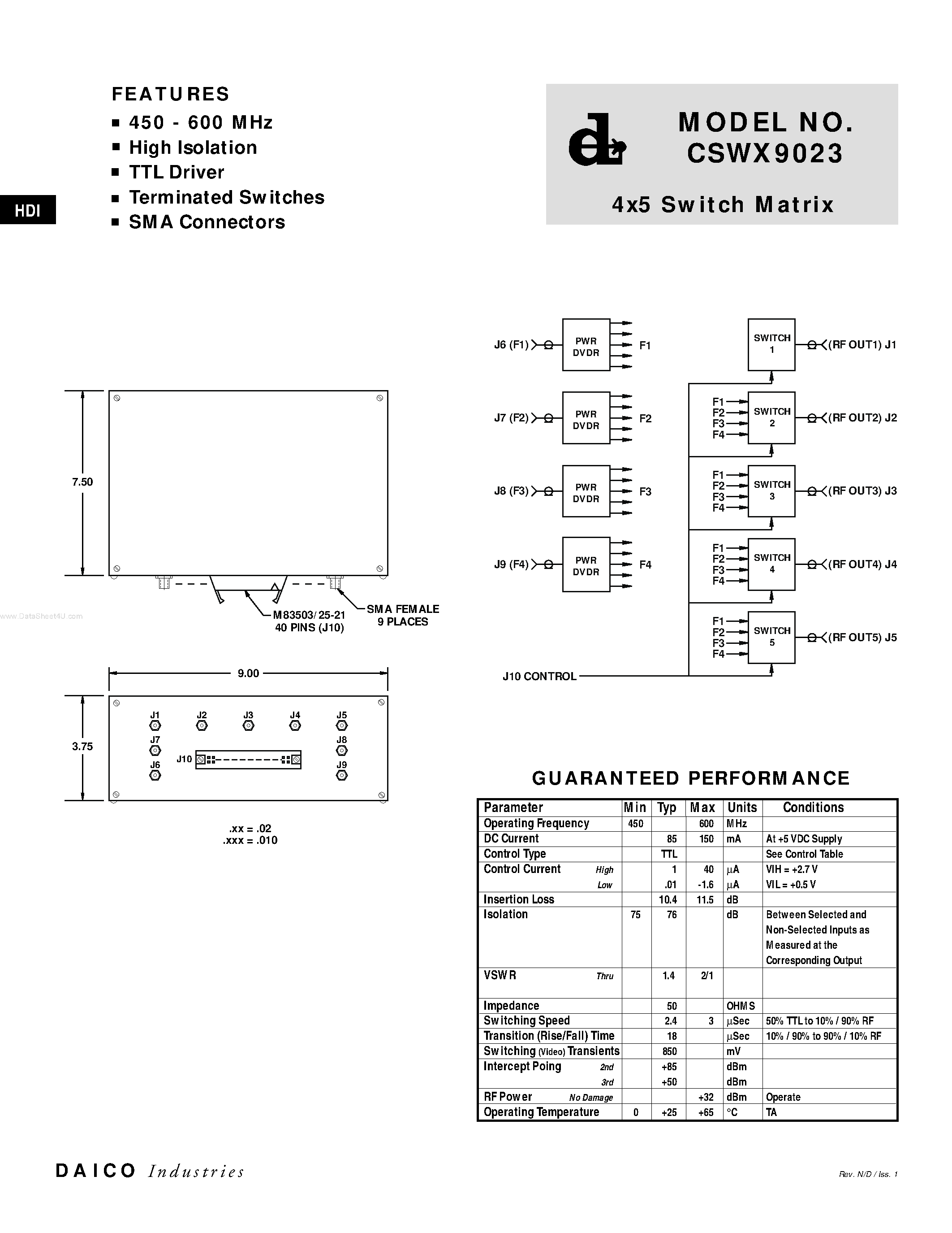 Даташит на микросхему CSWX9023 страница 1 Даташит CSWX9023 - 4x5 Switch Matrix страница 1
