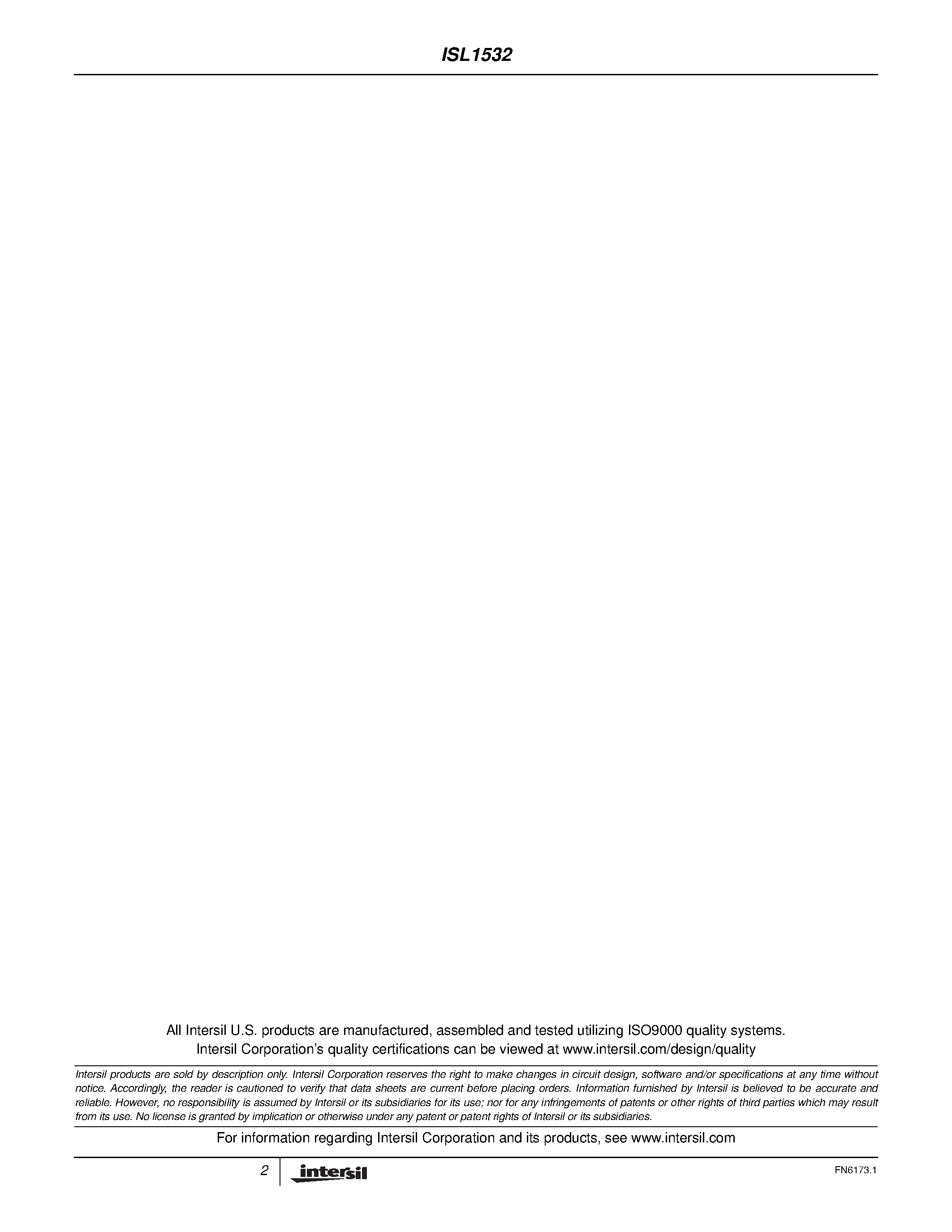 Datasheet ISL1532 page 2 Datasheet ISL1532 - Dual Channel Differential DSL Line Driver page 2