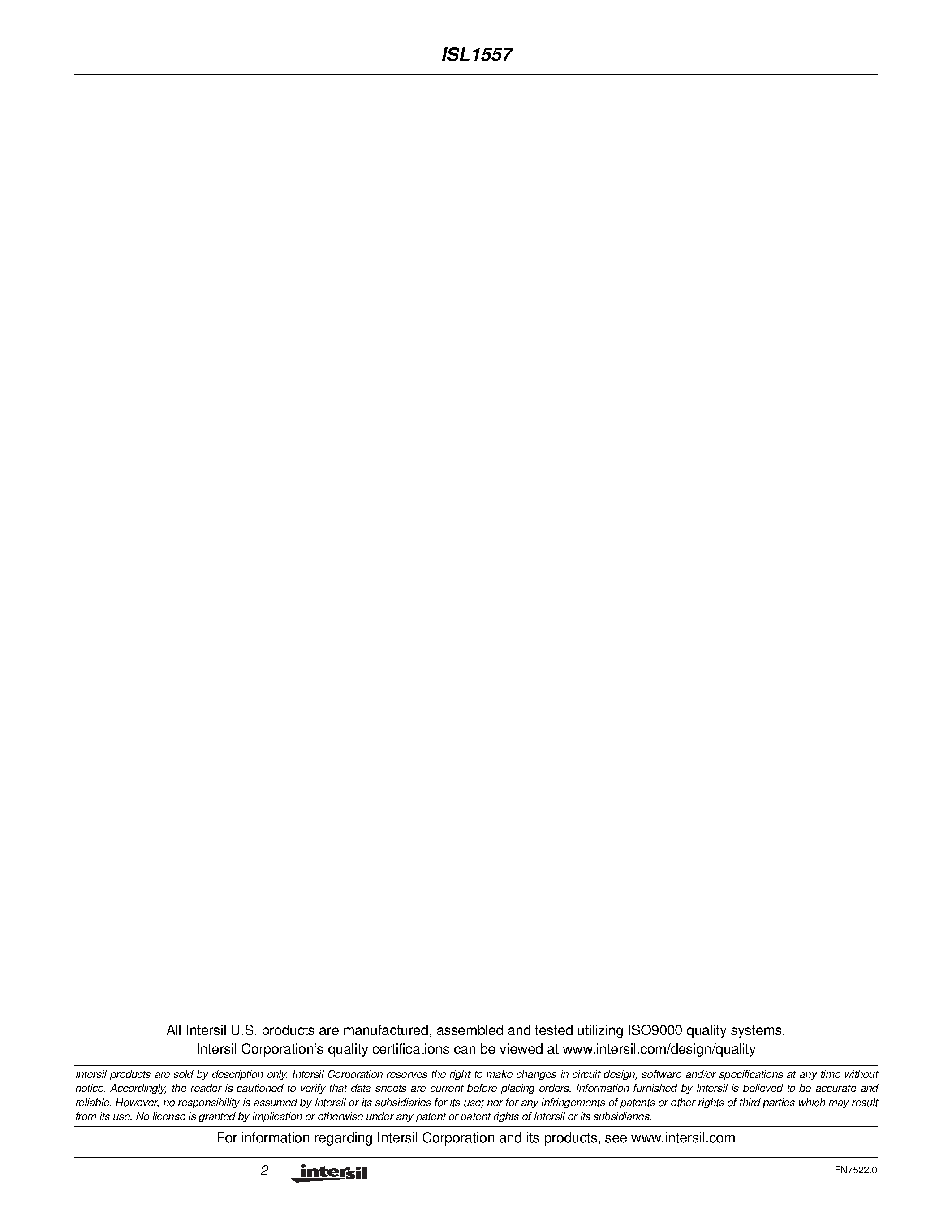 Datasheet ISL1557 page 2 Datasheet ISL1557 - xDSL Differential Line Driver page 2