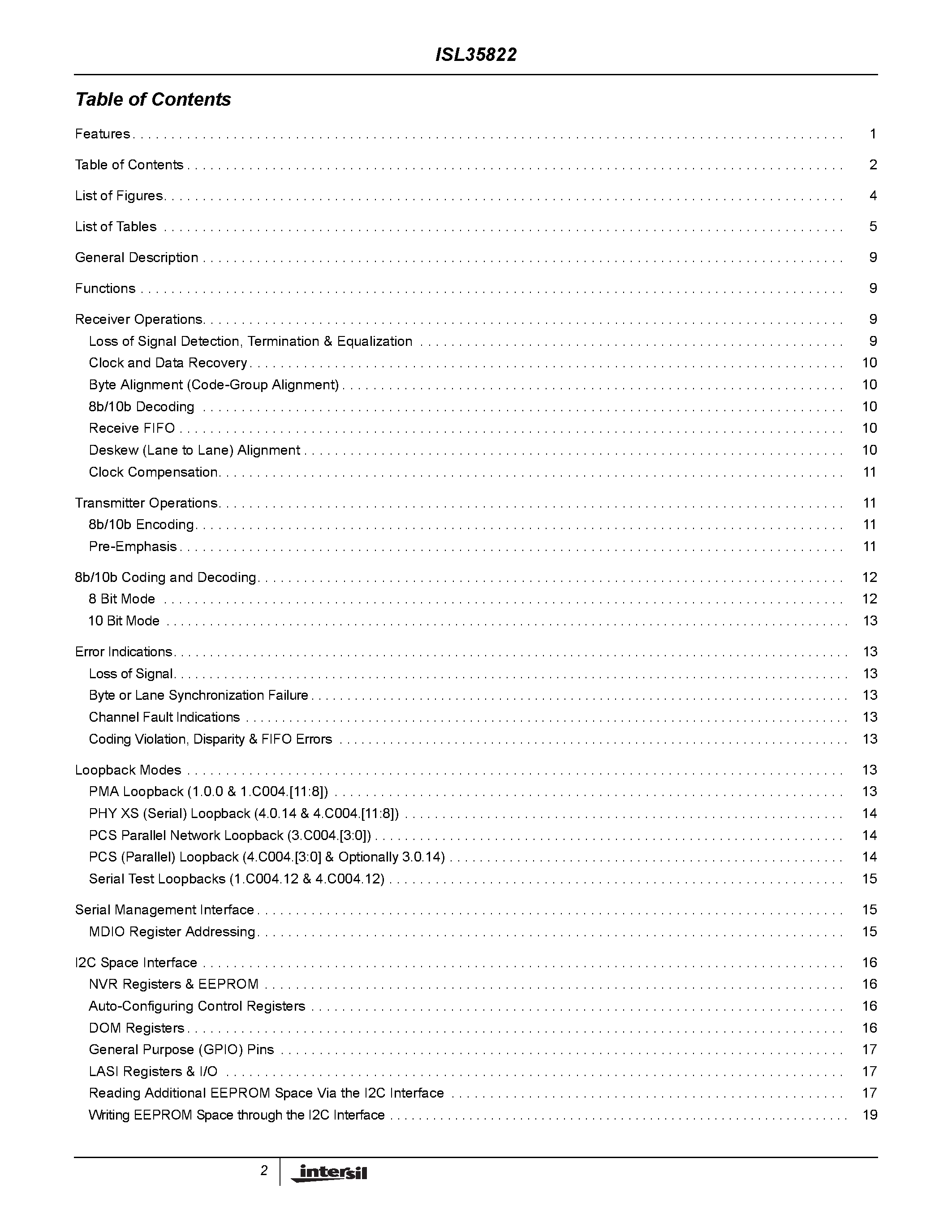Даташит ISL35822 - Octal 2.488Gbps to 3.187Gbps/ Lane Retimer страница 2