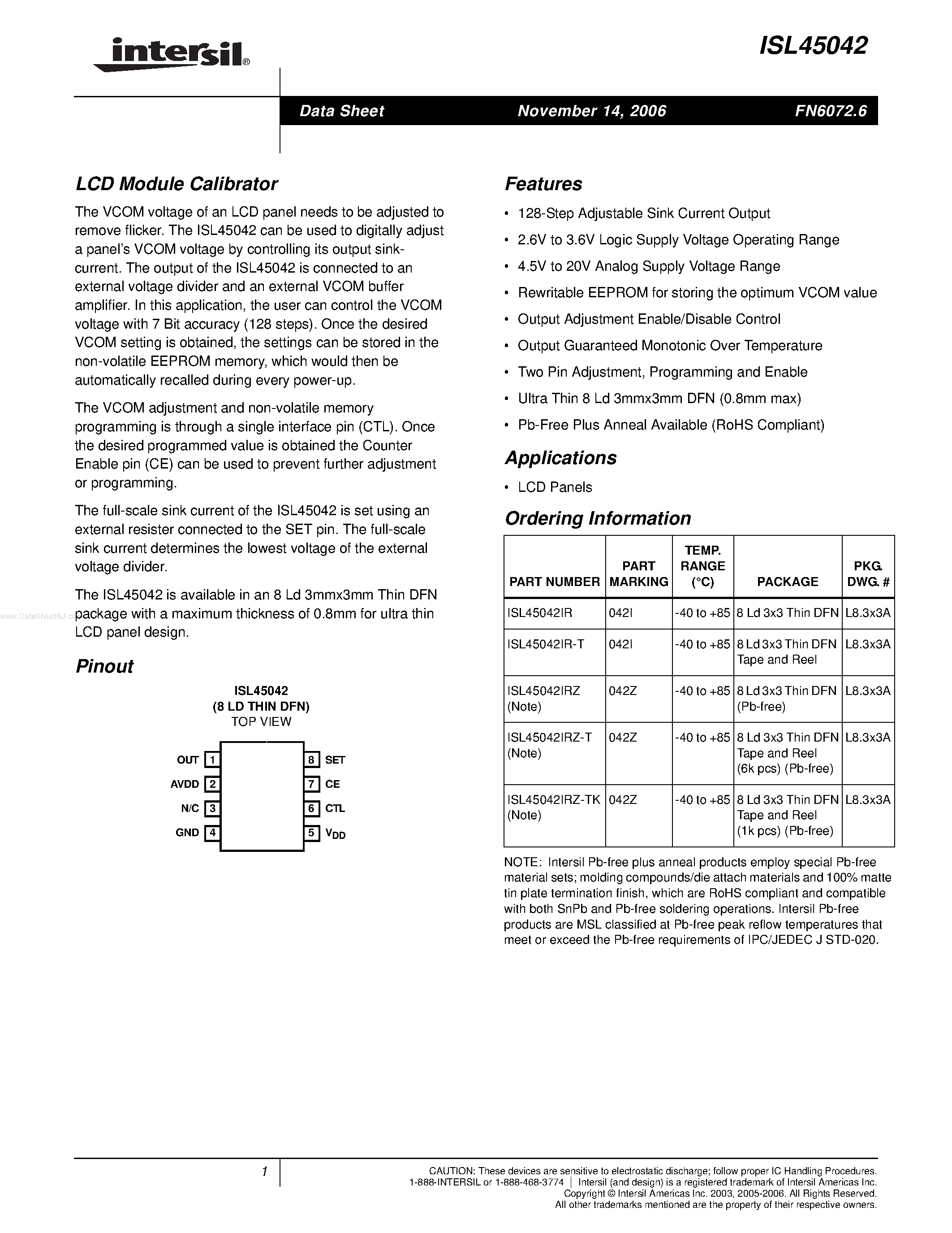 Datasheet ISL45042 - LCD Module Calibrator page 1