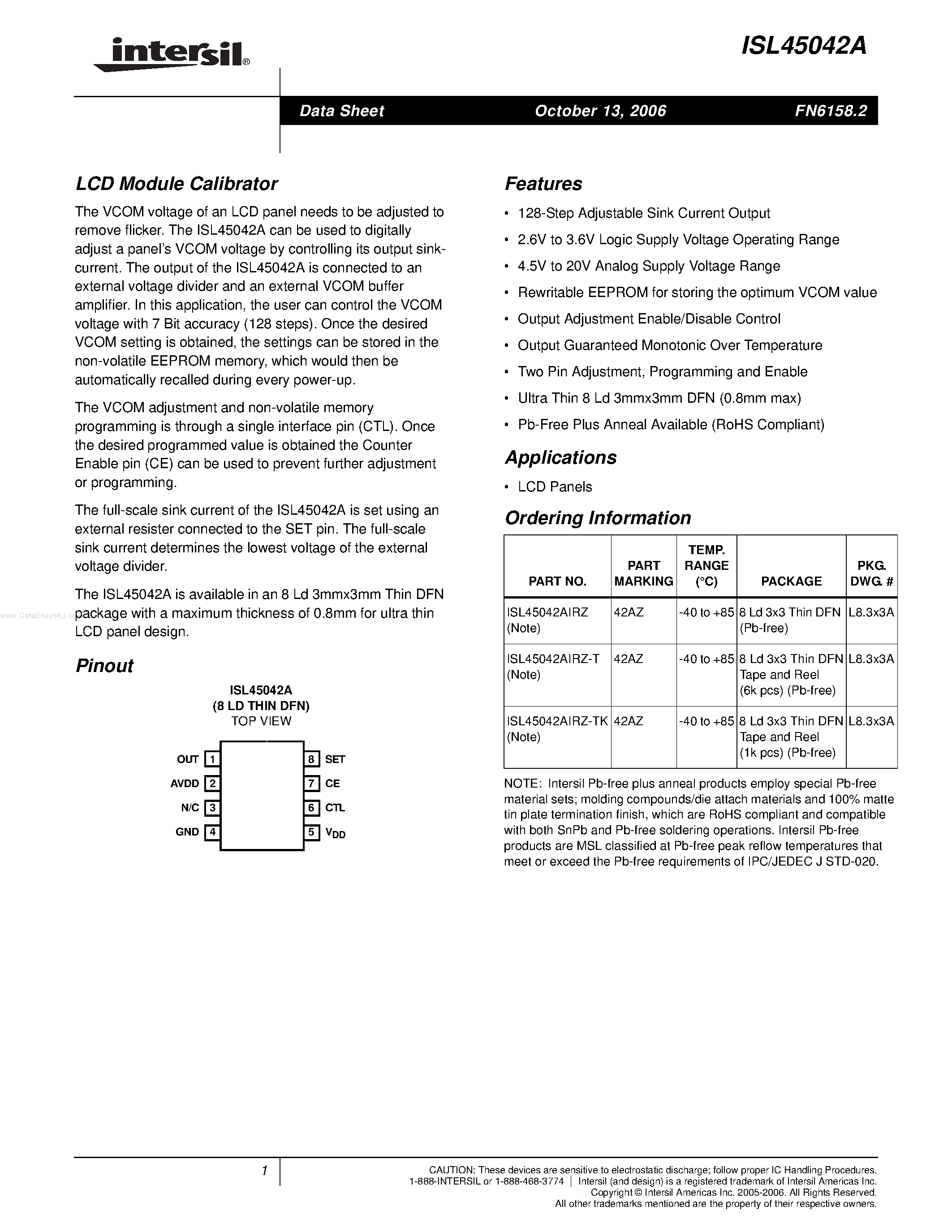 Datasheet ISL45042A - LCD Module Calibrator page 1