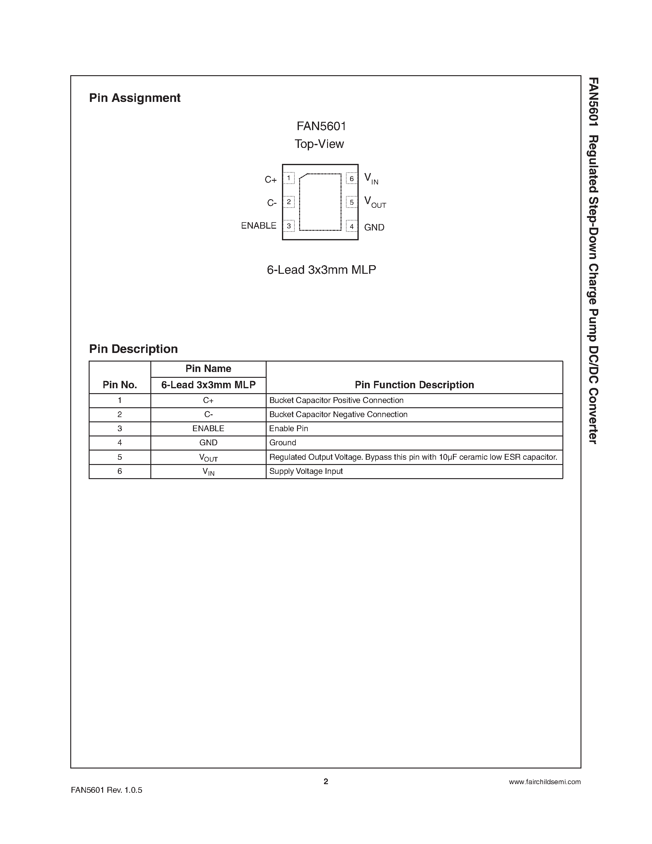 Datasheet FAN5601 - Regulated Step-Down Charge Pump DC/DC Converter page 2