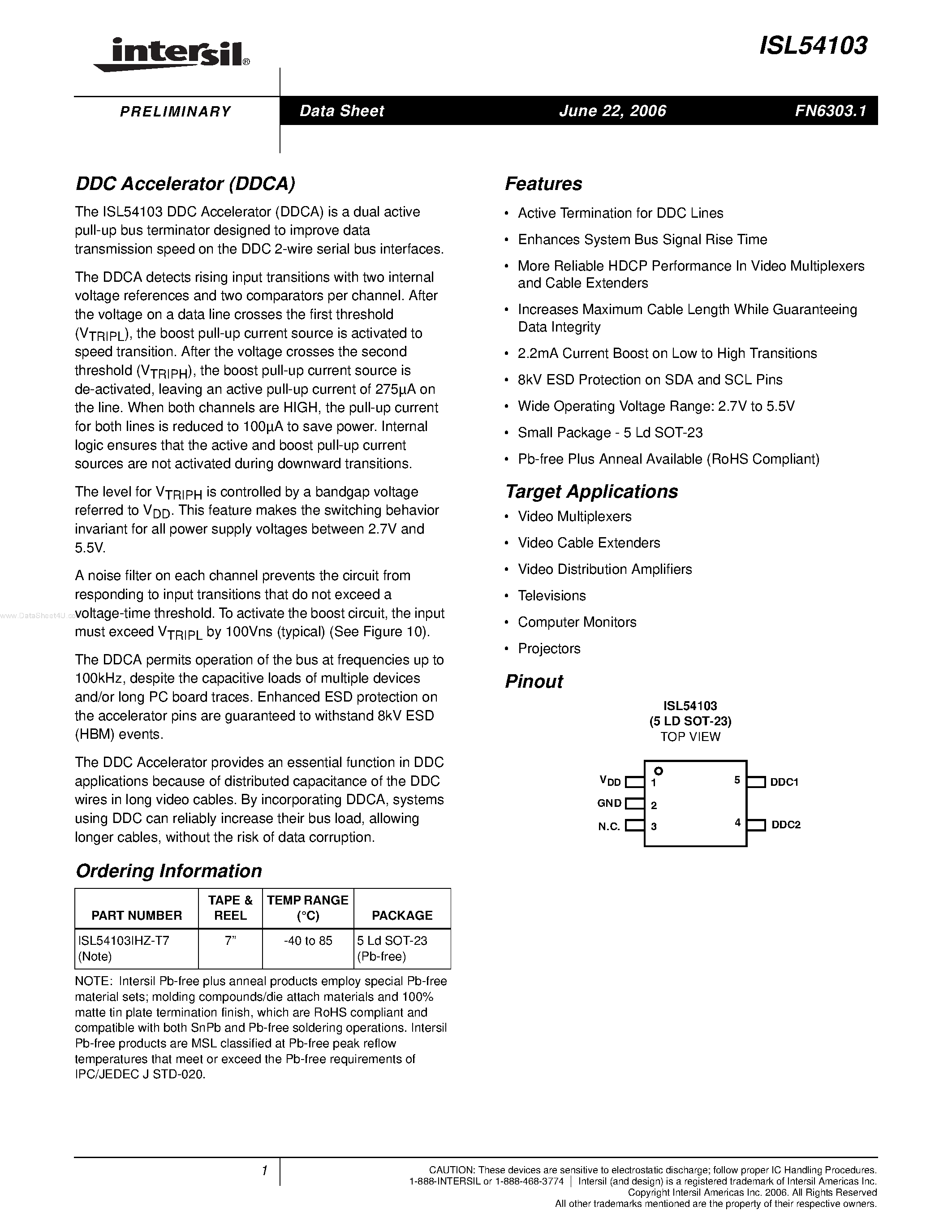 Datasheet ISL54103 page 1 Datasheet ISL54103 - DDC Accelerator page 1