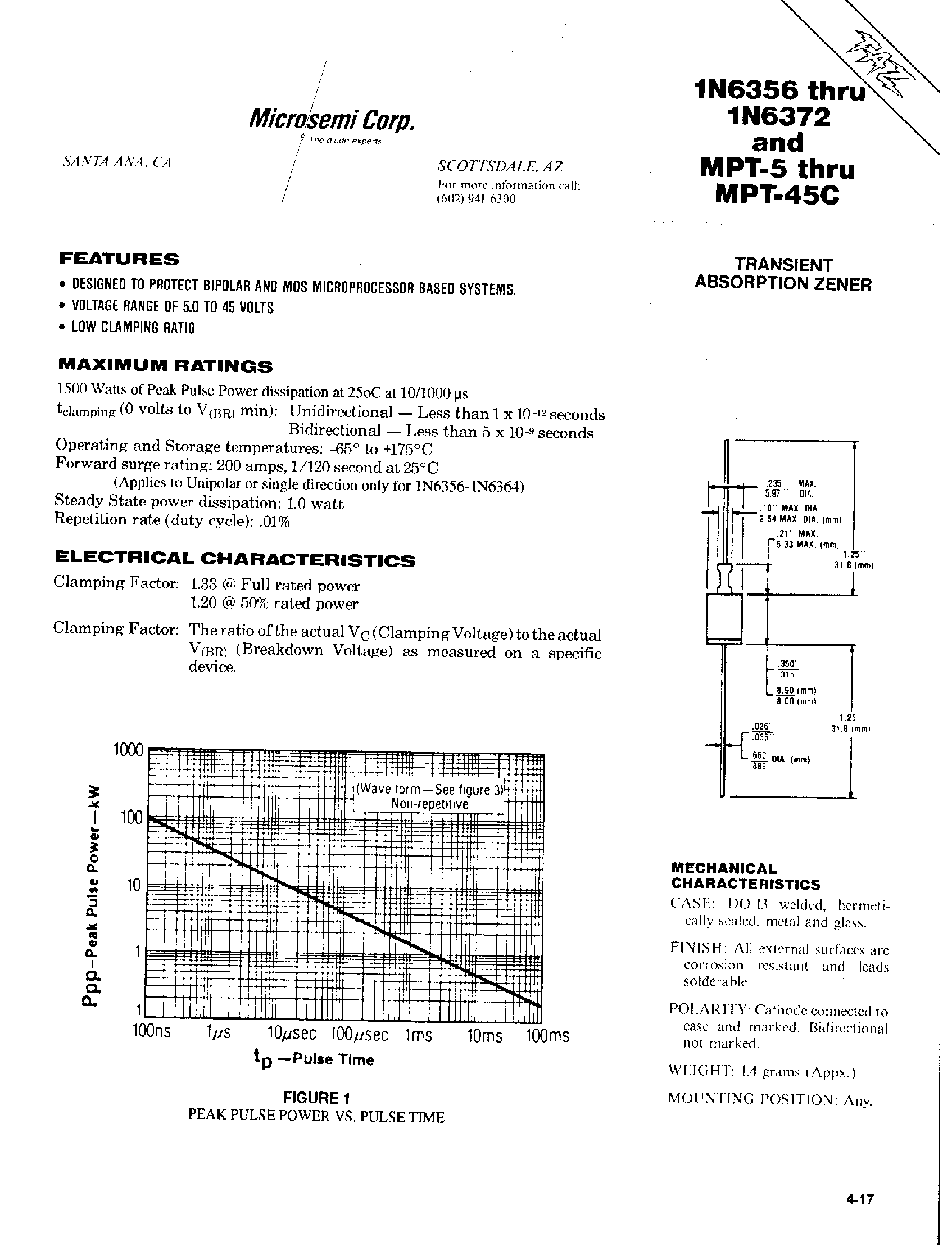 Datasheet MPT-10 page 1 Datasheet MPT-10 - (MPT-xx) TRANSIENT ABSORPTION ZENER page 1