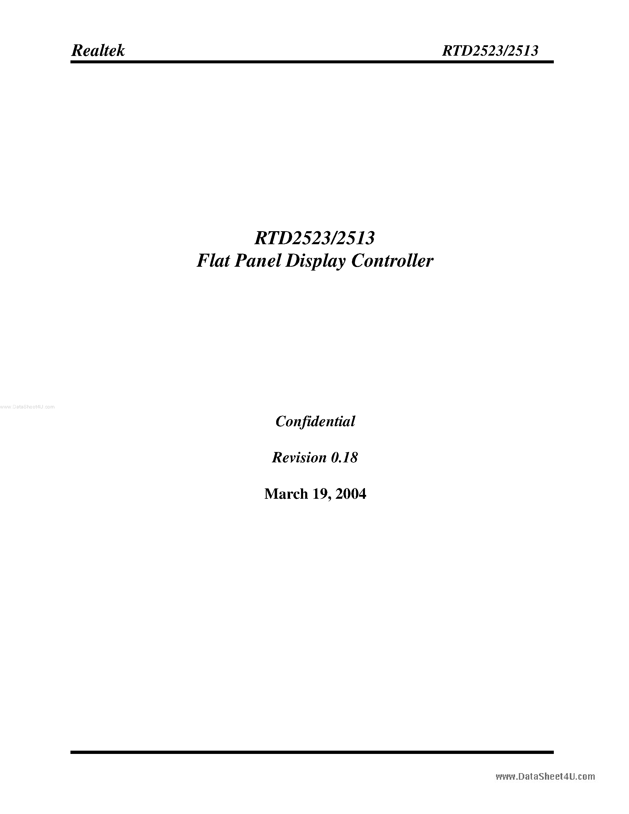 Даташит на микросхему RTD2513 страница 1 Даташит RTD2513 - (RTD2513 / RTD2523) Flat Panel Display Controller страница 1
