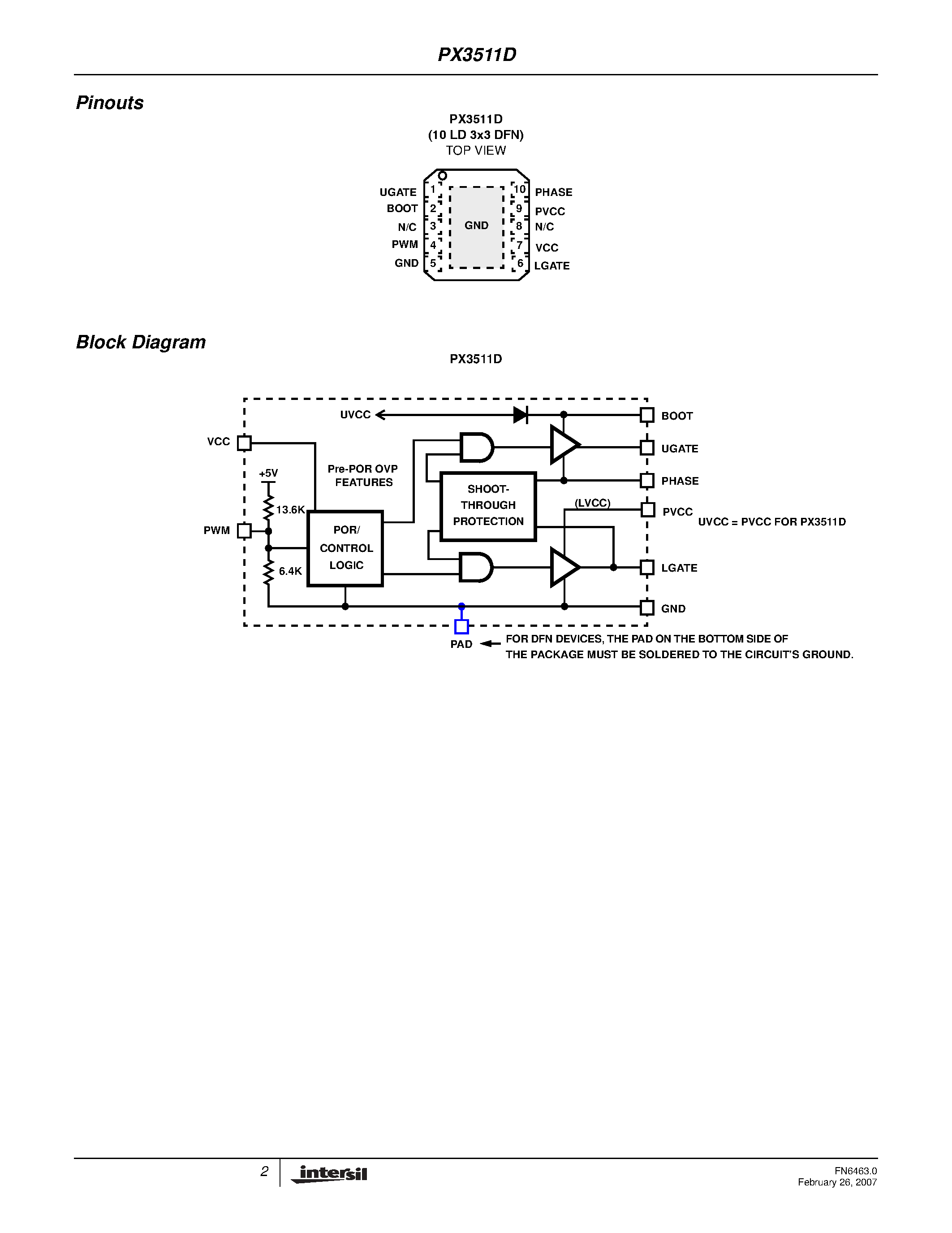 Datasheet PX3511D page 2 Datasheet PX3511D - Advanced Synchronous Rectified Buck MOSFET Driver page 2