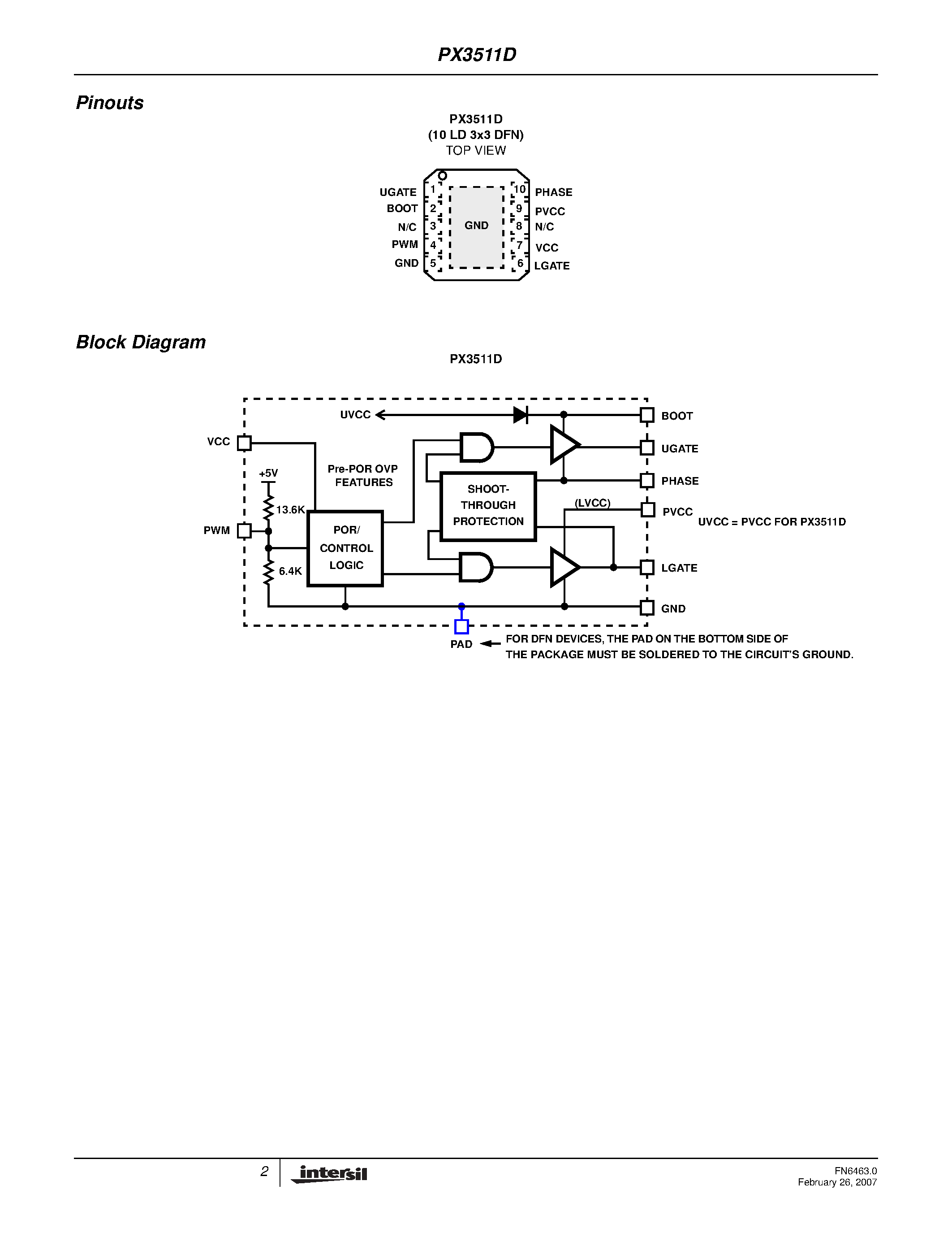 Datasheet PX3511D - Advanced Synchronous Rectified Buck MOSFET Driver page 2