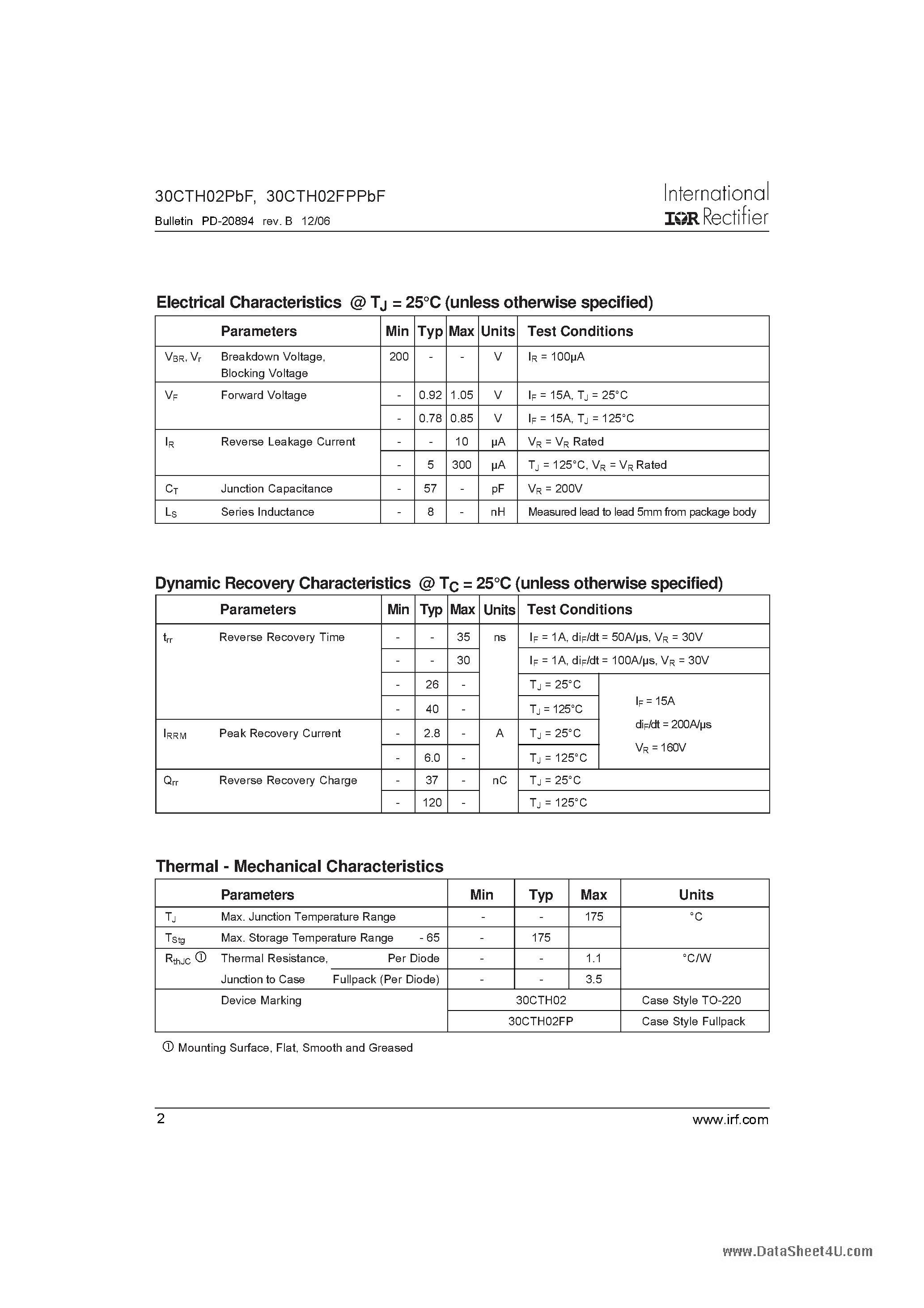 Datasheet 30CTH02FPPbF - Hyperfast Rectifier page 2